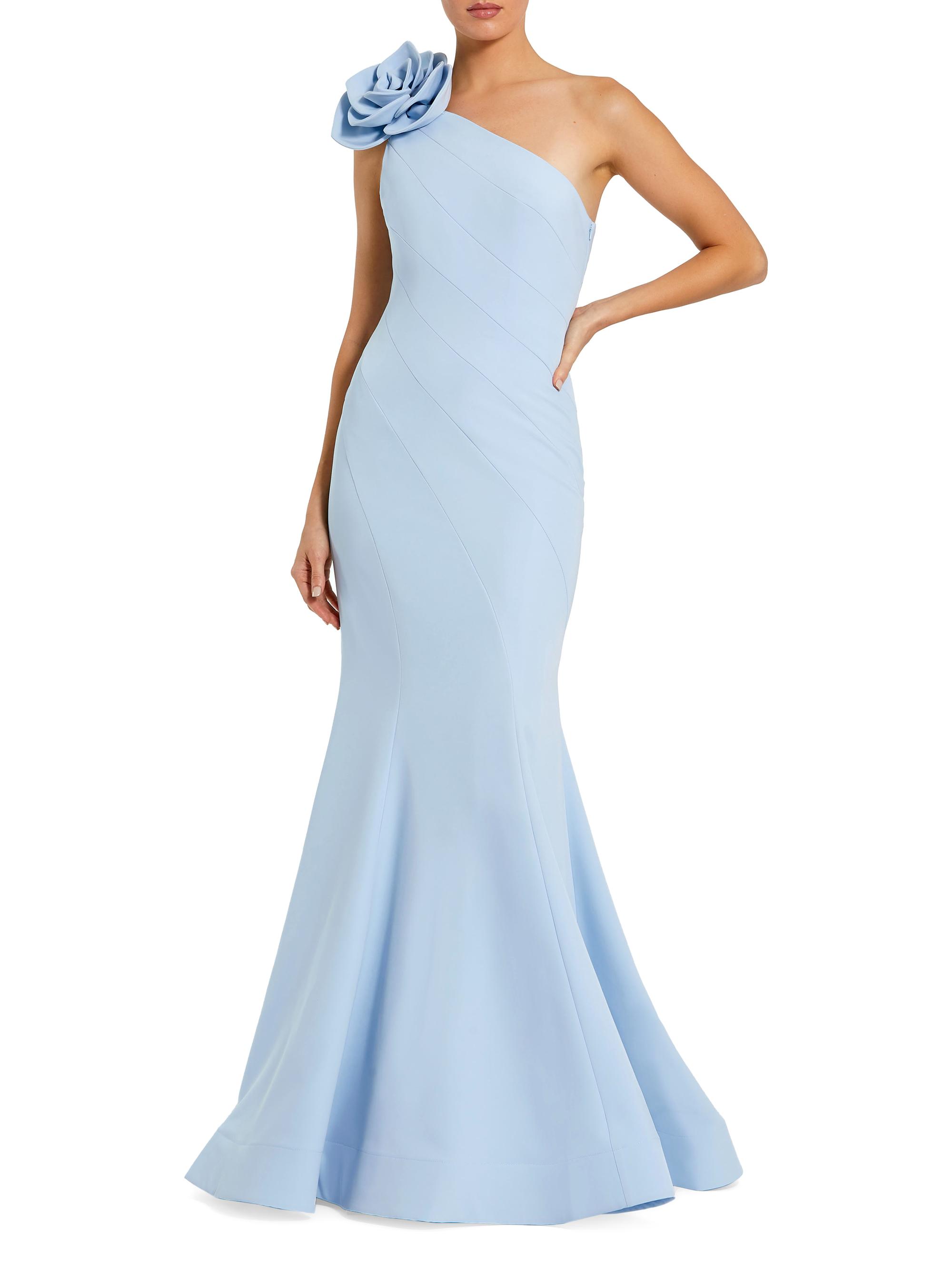 Mac Duggal Women's Flower-Detailed Crepe One-Shoulder Mermaid Gown - Powder Blue