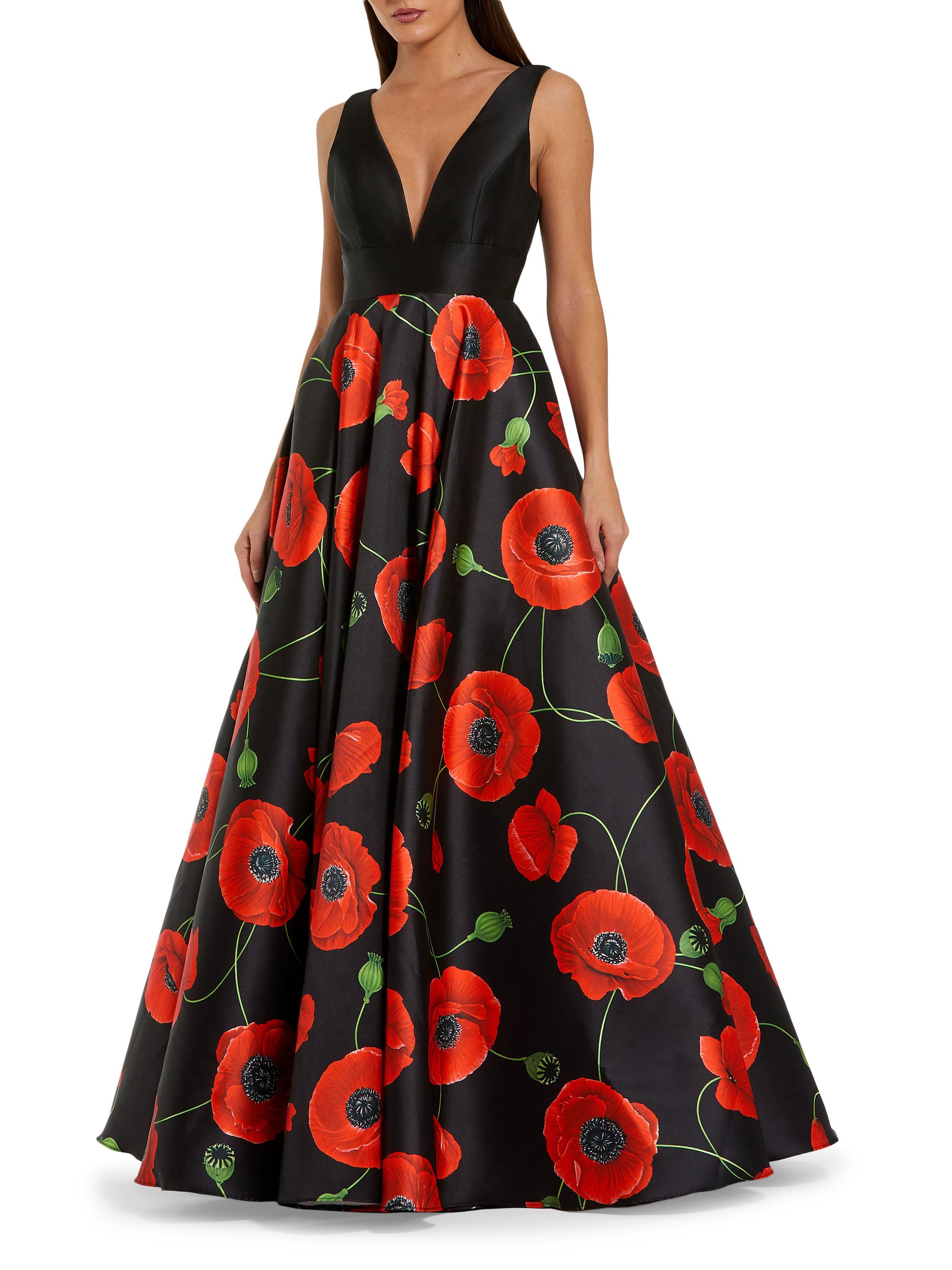 Mac Duggal Women's Floral Satin Gown - Poppy Multi
