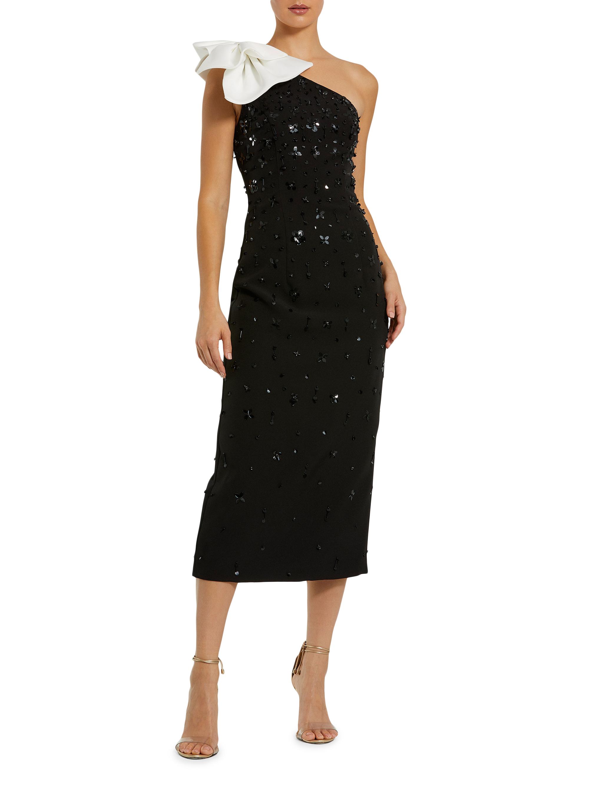 Mac Duggal Women's Beaded Crepe One-Shoulder Cocktail Dress - Black White