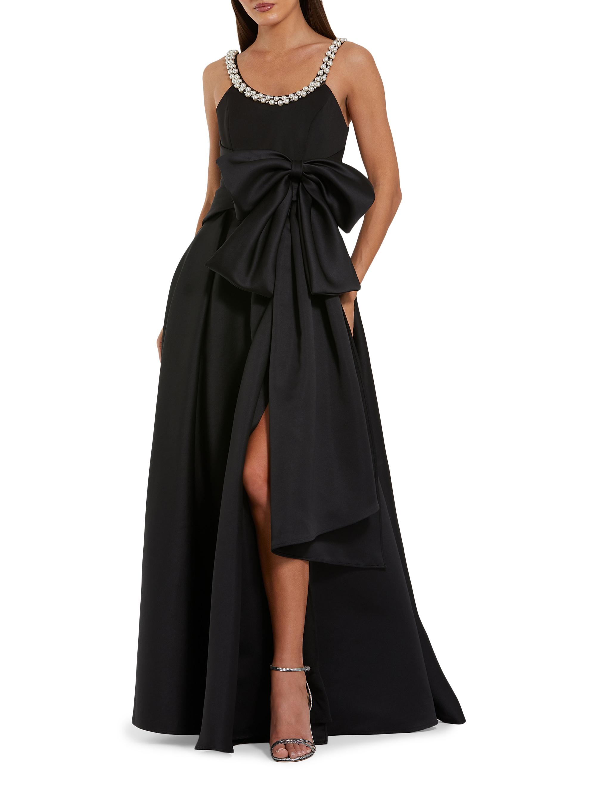 Mac Duggal Women's Imitation Pearl- & Bow-Detailed Satin Gown - Black