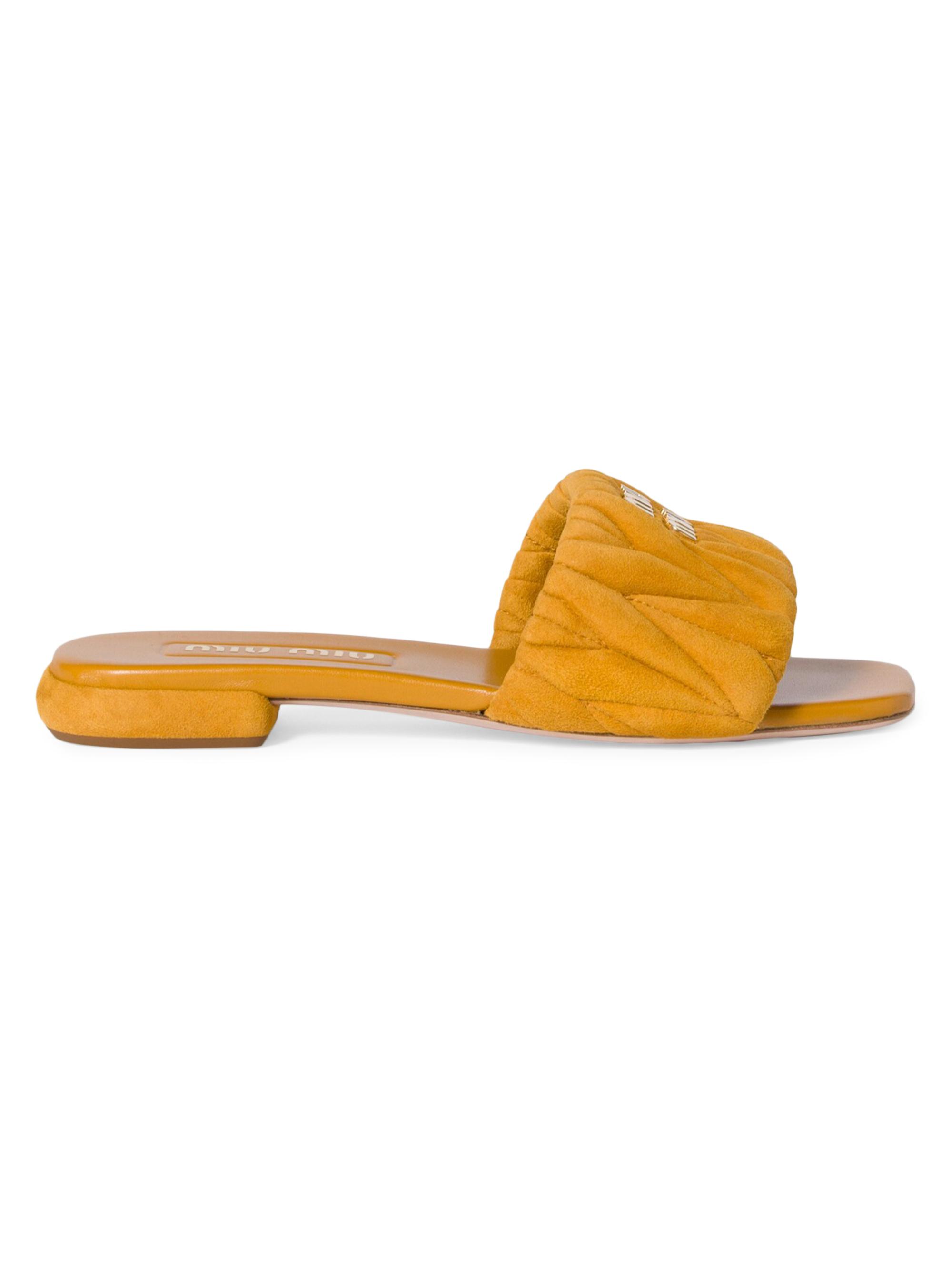 Miu Miu Women's Matelassé Suede Slides - Orange