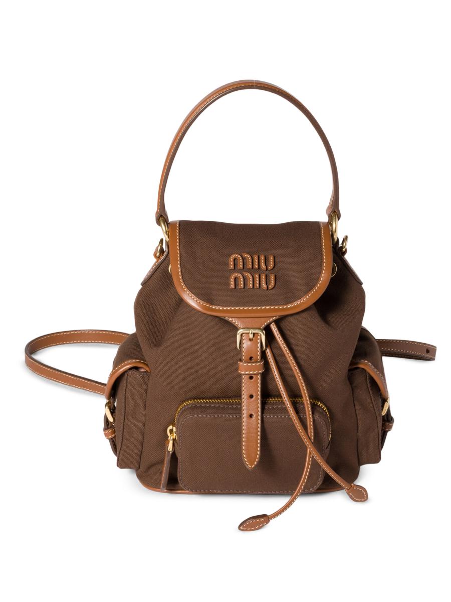バックパック・リュック MIU MIU 5BZ042_2IBQ_F0TQE CANVAS AND LEATHER BACKPACK Red/brandy Canvas And Leather Backpack | Miu Miu
