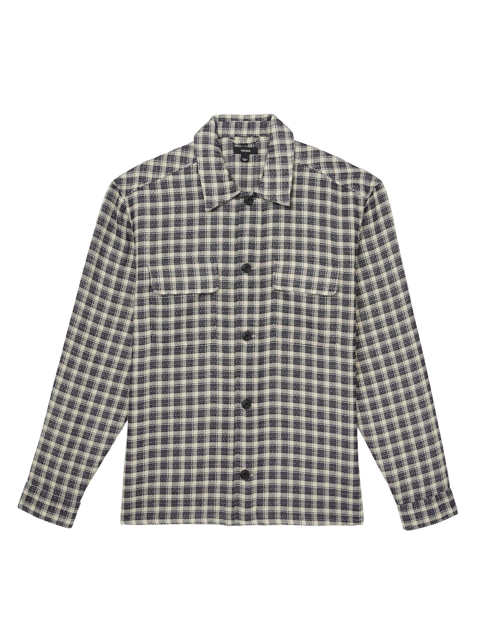 Reiss Men's Ribona Plaid Overshirt - Navy White
