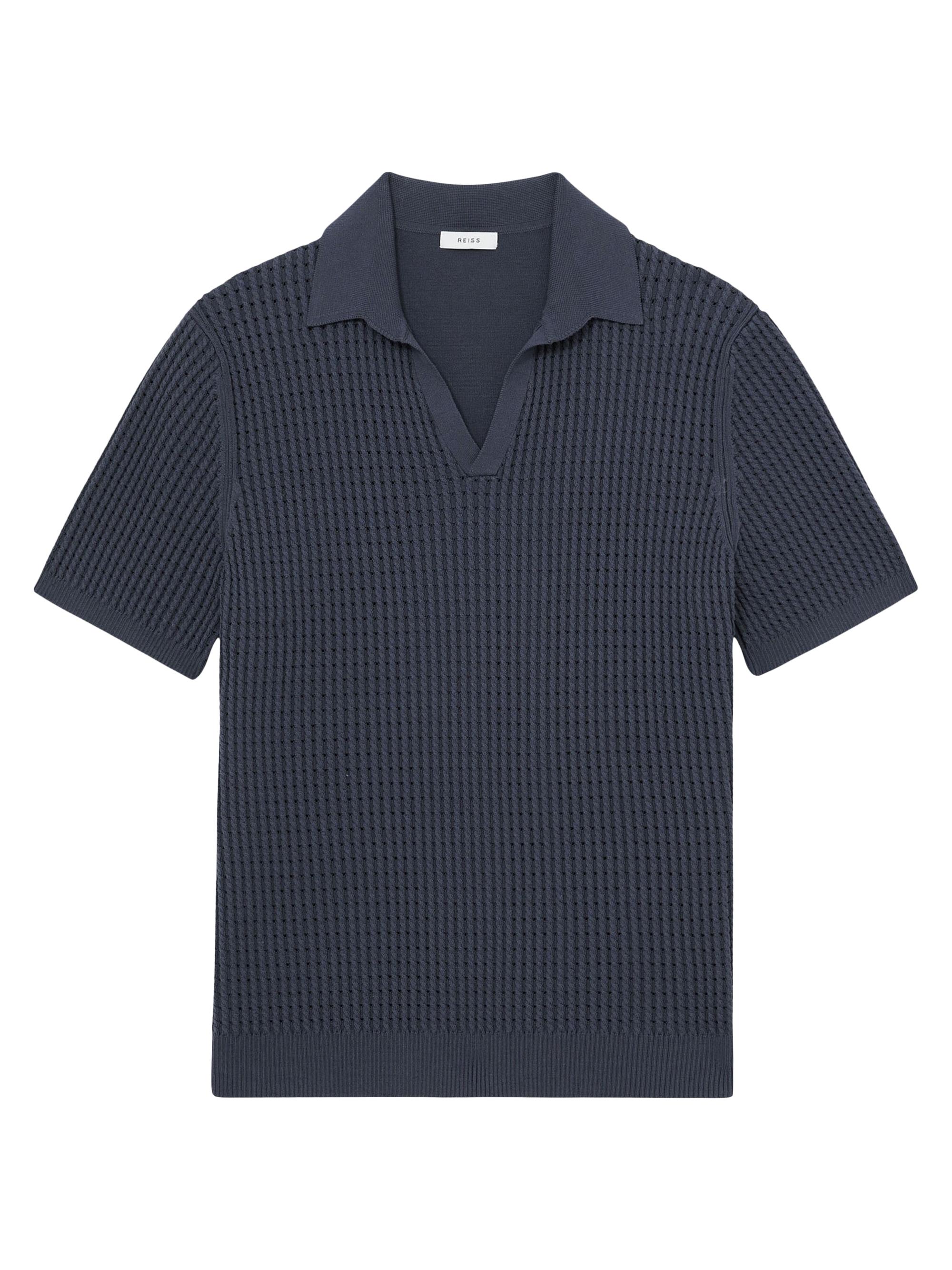 Reiss Men's Merit Waffle Johnny Polo Shirt - Dark Airforce Blue