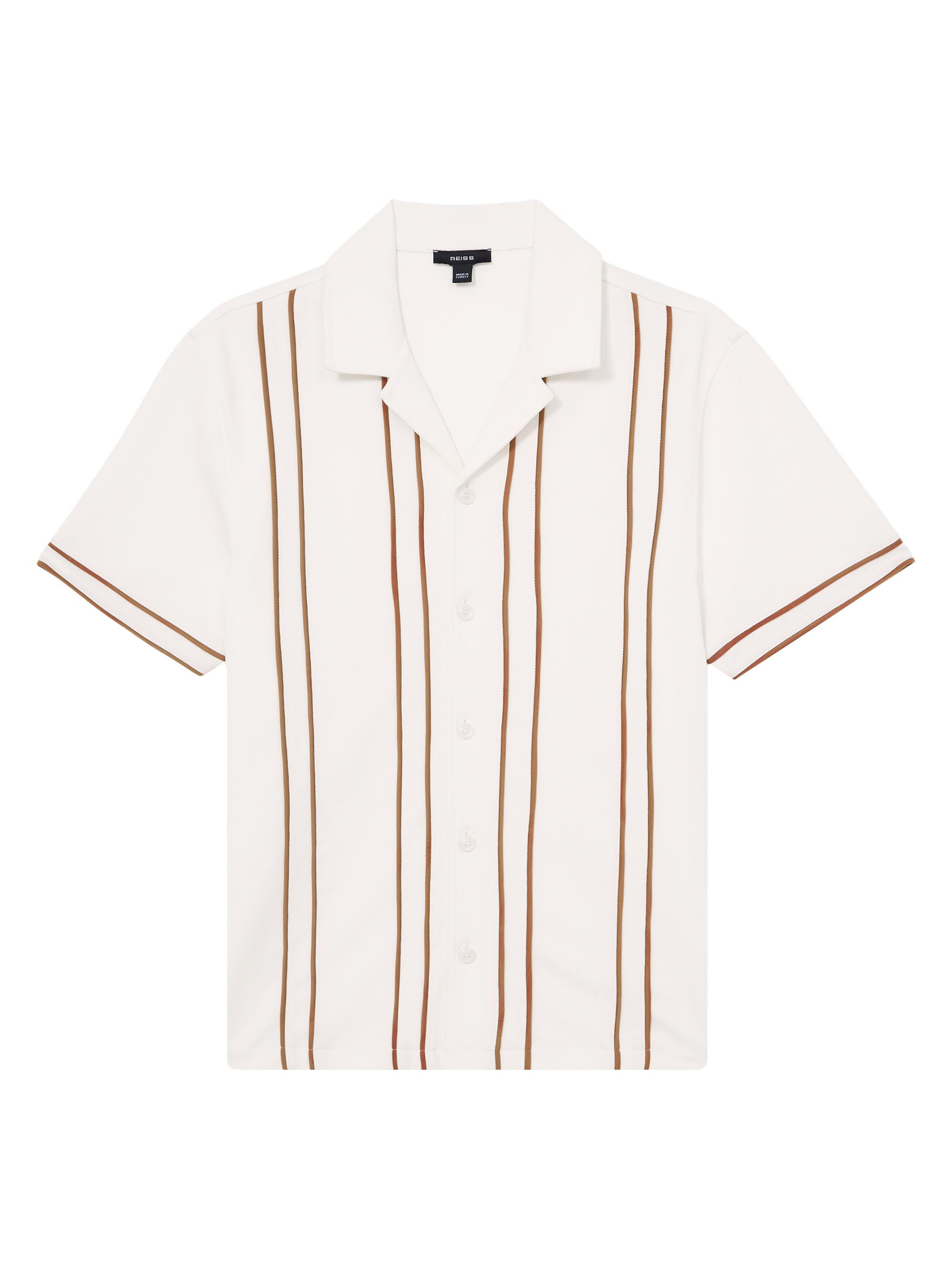 Reiss Men's Sander Cuban Striped Shirt - White Camel