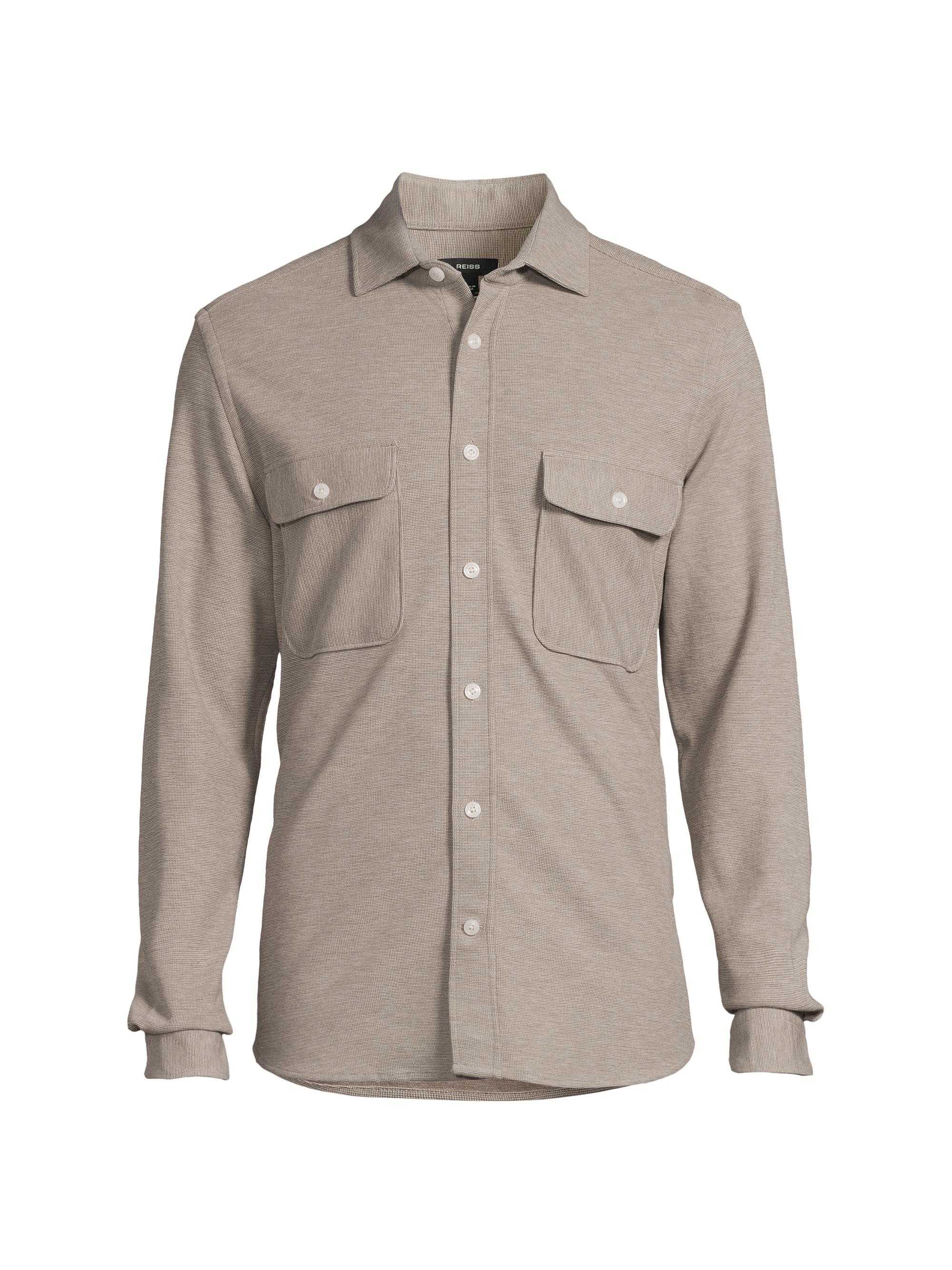Reiss Men's Forsithe Textured Melange Overshirt - Oatmeal Brown Melange