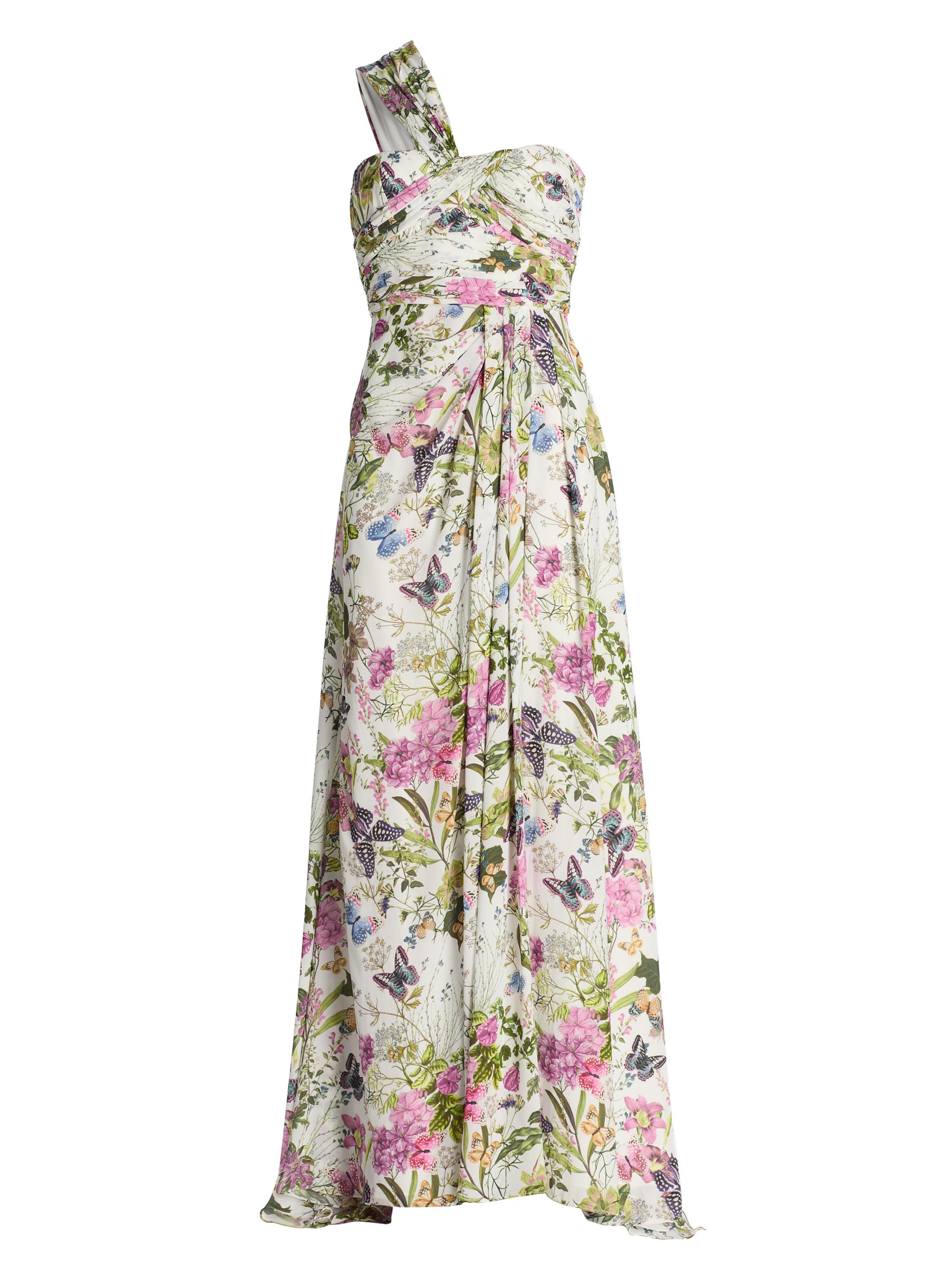 Badgley Mischka Women's Gathered Floral One-Shoulder Gown - White Multi