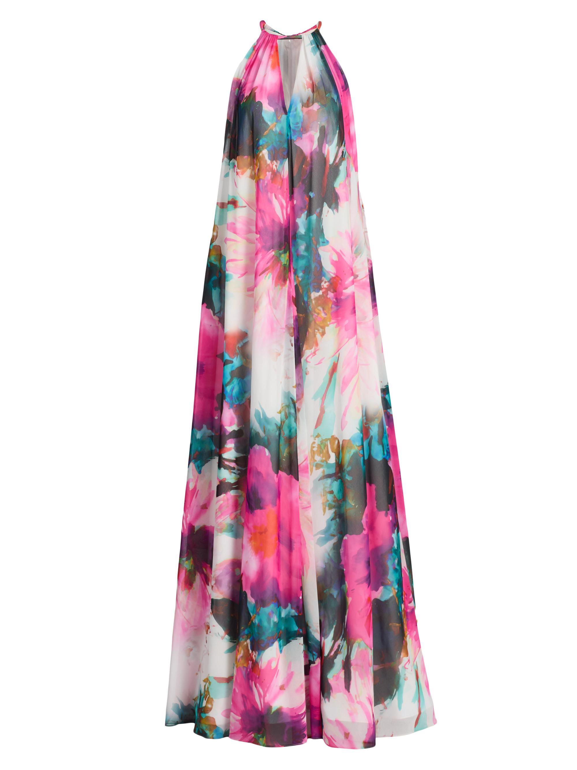 Badgley Mischka Women's Floral Georgette Halter Trapeze Gown - Fuchsia Multi