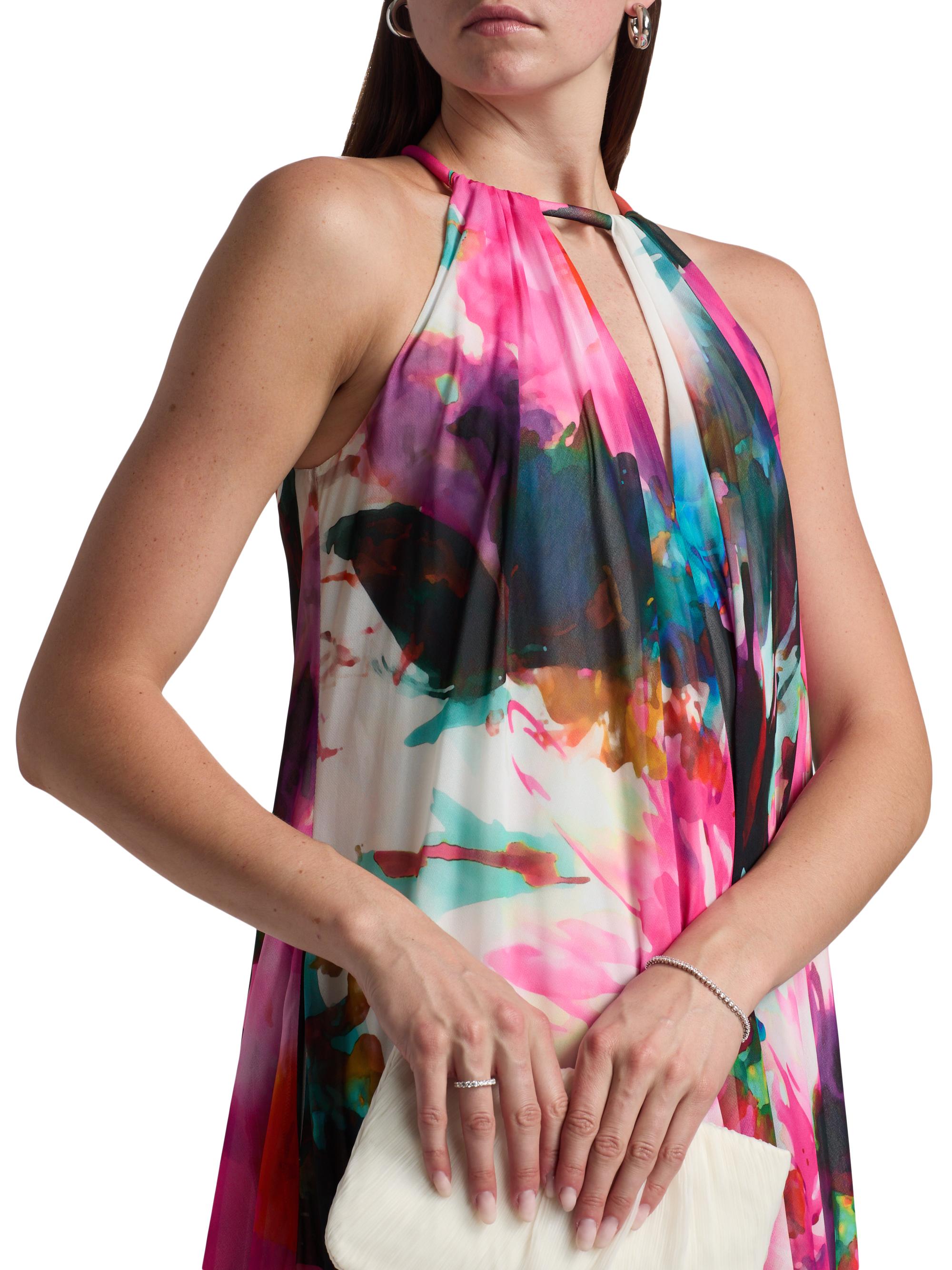 Badgley Mischka Floral Georgette Halter Trapeze Gown | Saks Fifth Avenue