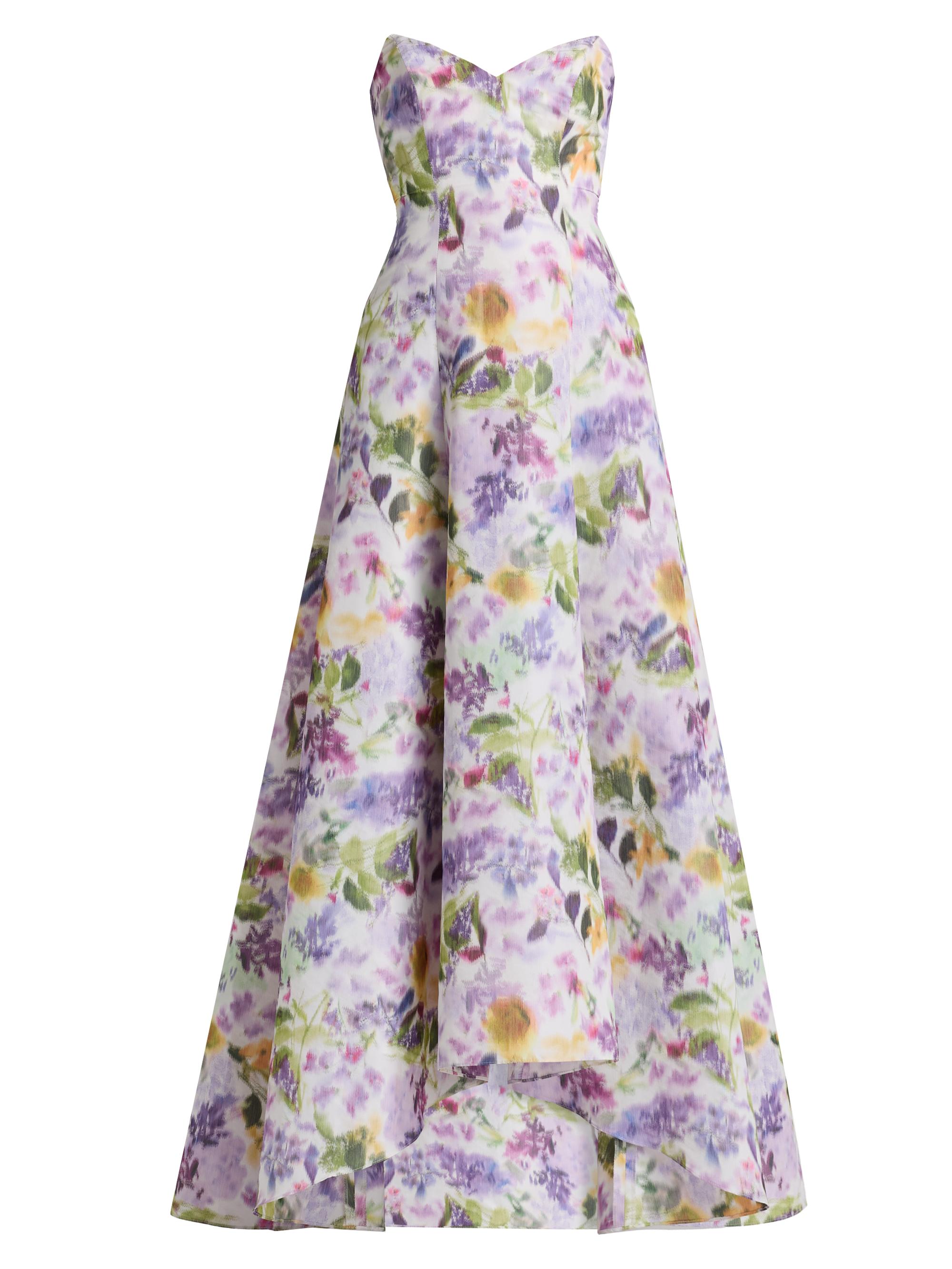 Badgley Mischka Women's Floral Taffeta Strapless Gown - Lilac Multi