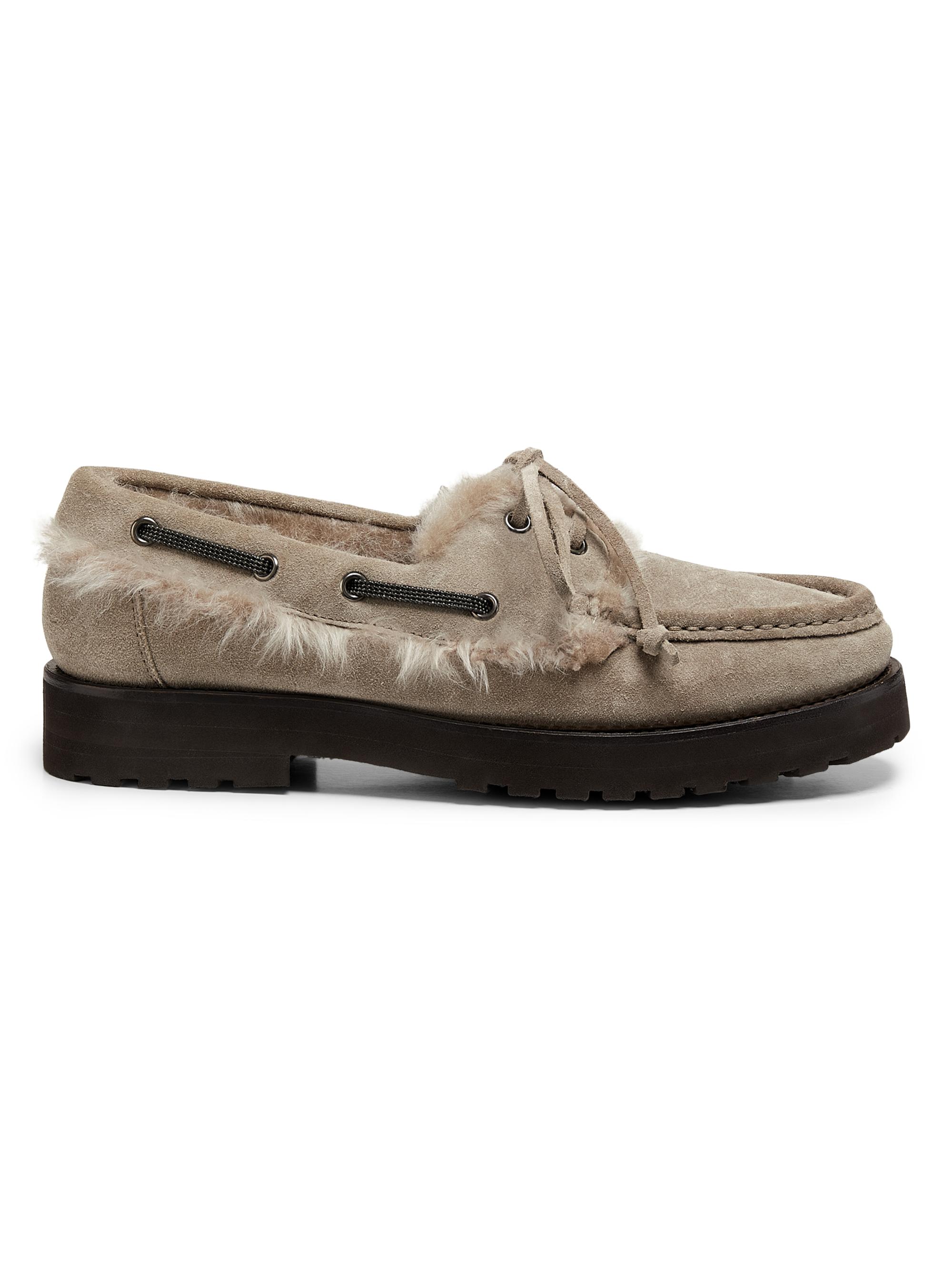 Brunello Cucinelli Women's Suede-Shearling Loafers - Ice