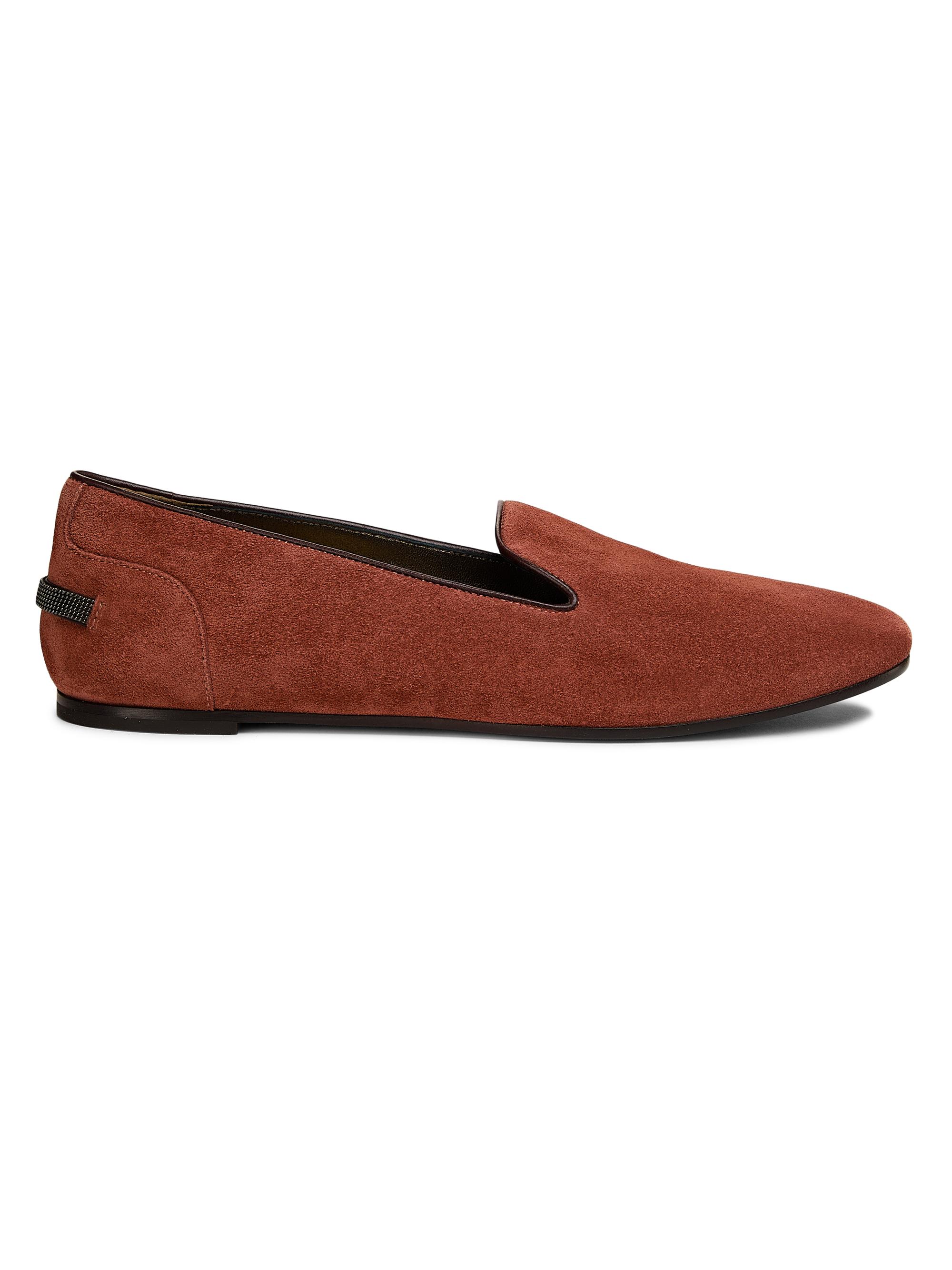 Brunello Cucinelli Women's Suede Round-Toe Loafers - Fired Brick