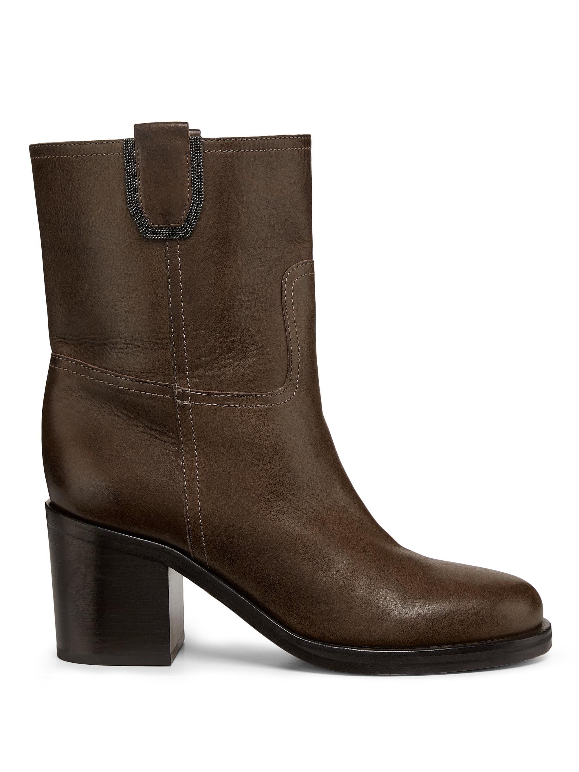 Brunello Cucinelli Women's 0MM Leather Ankle Boots - Dark Brown