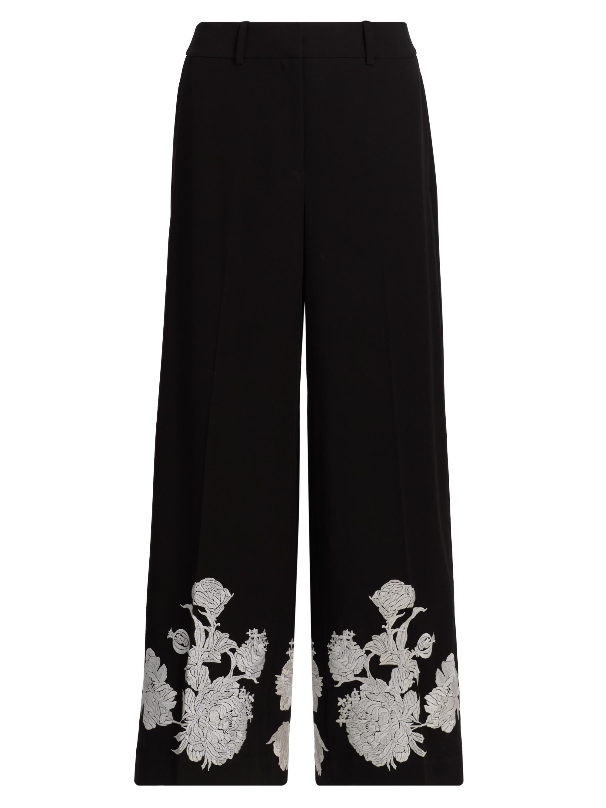 Elie Tahari Women's Isla Embroidered Wide-Leg Pants - Noir And White