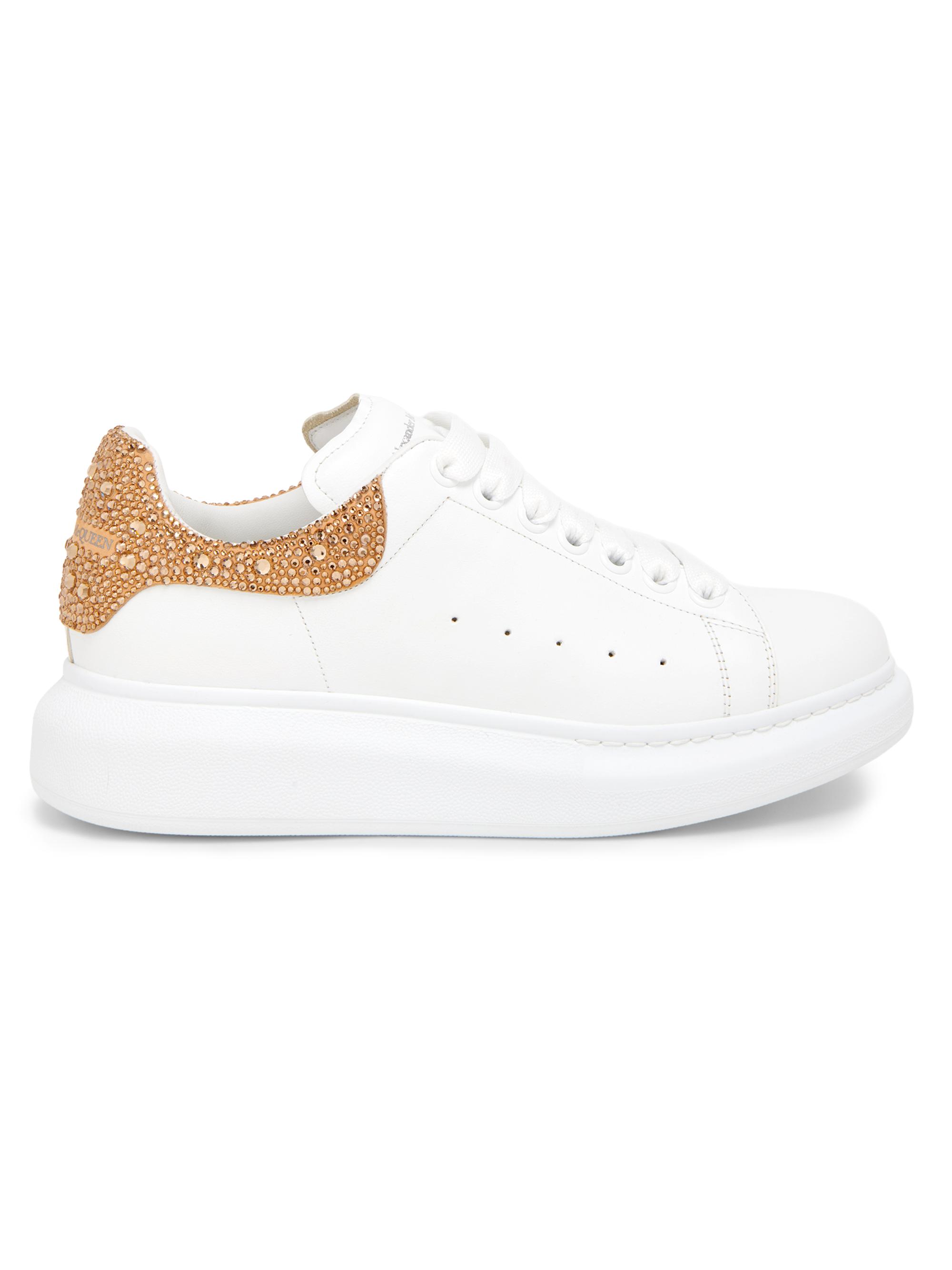 McQueen Women's Leather Oversized Low-Top Sneakers - White Dark Camel