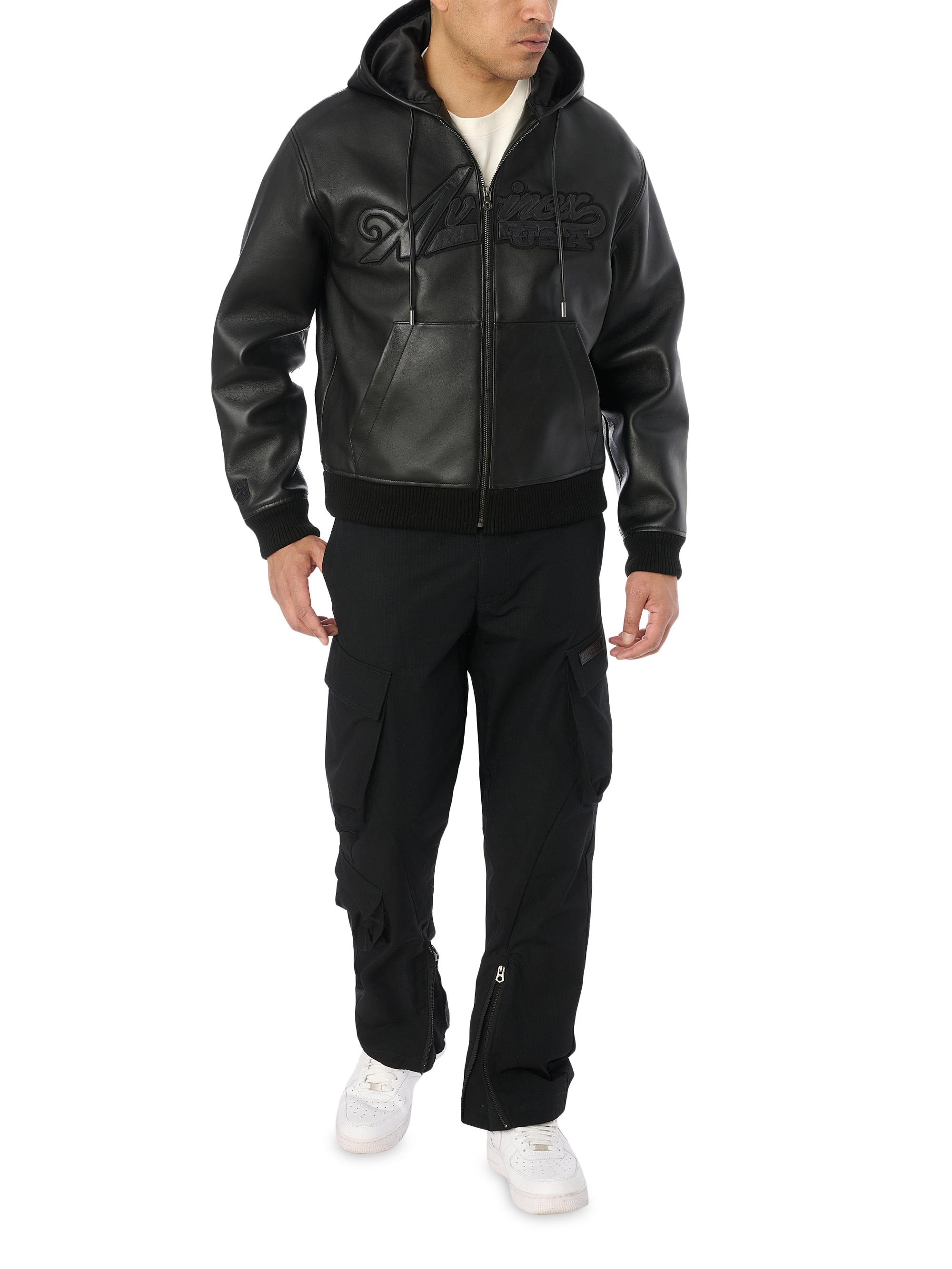 Avirex Men's Core Nappa Leather Full-Zip Hoodie - Black