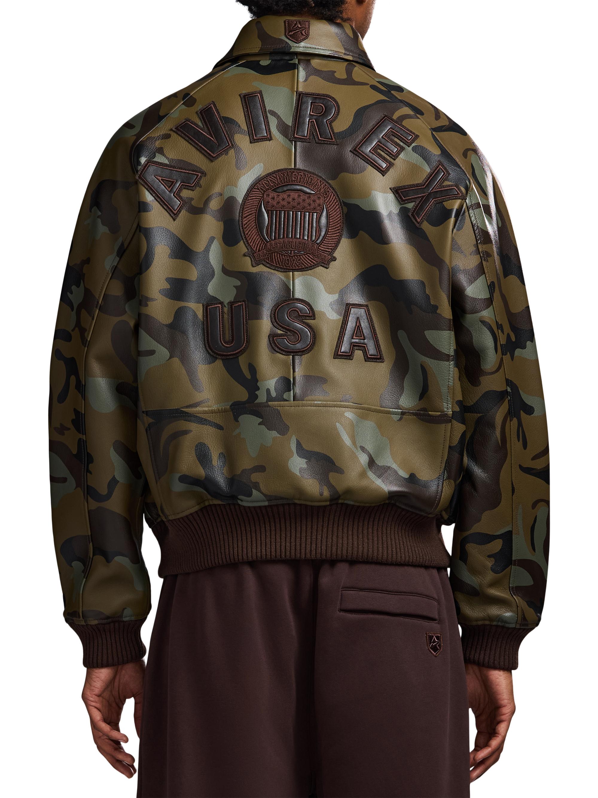 ジャケット・アウター ah murderz x AVIREX AMDZ SHELL PK camo New Men's Avirex Camo Icon Print Genuine Leather Classic American
