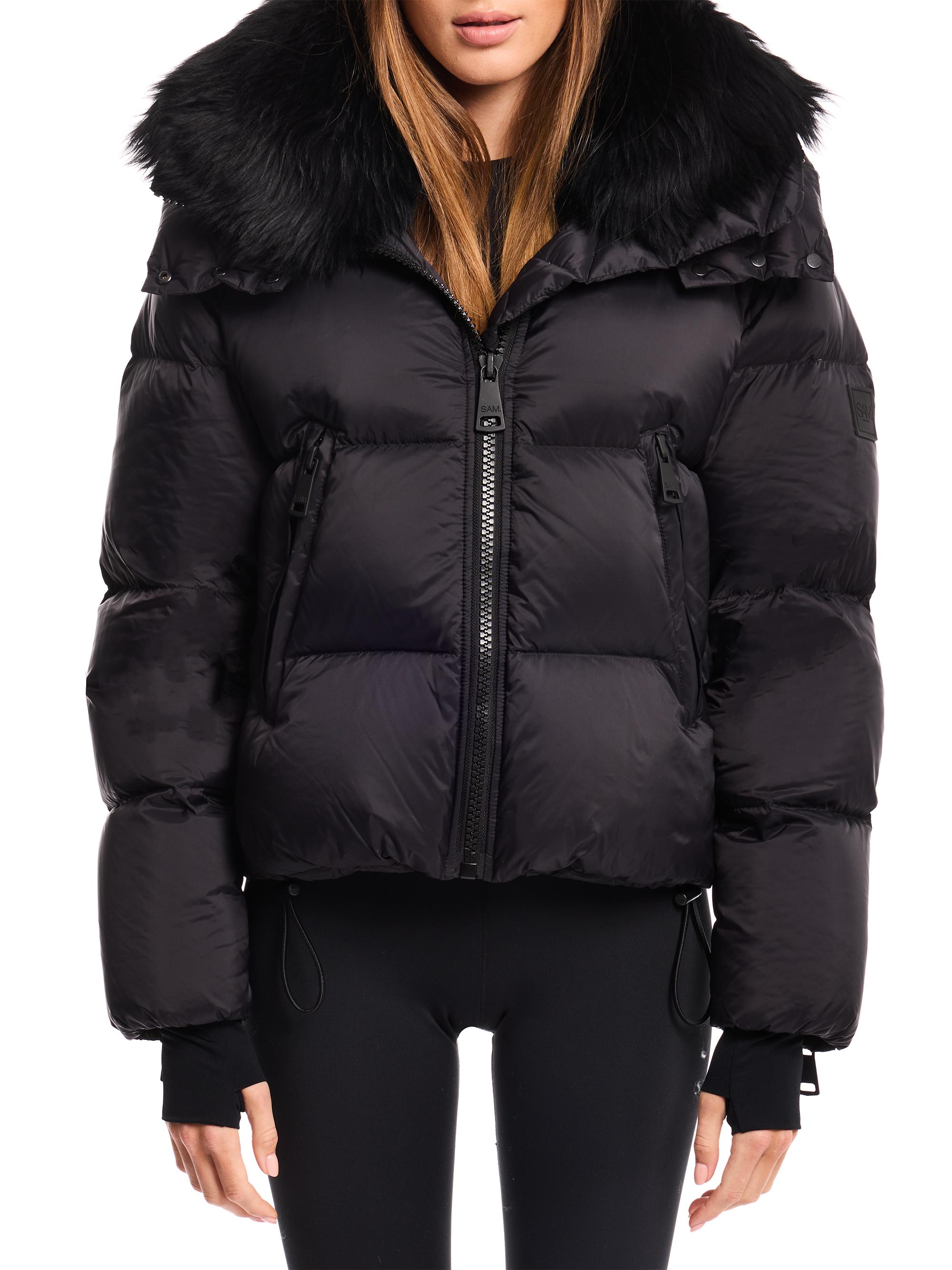 SAM. Women's Kaia Down Shearling Collar Coat - Black