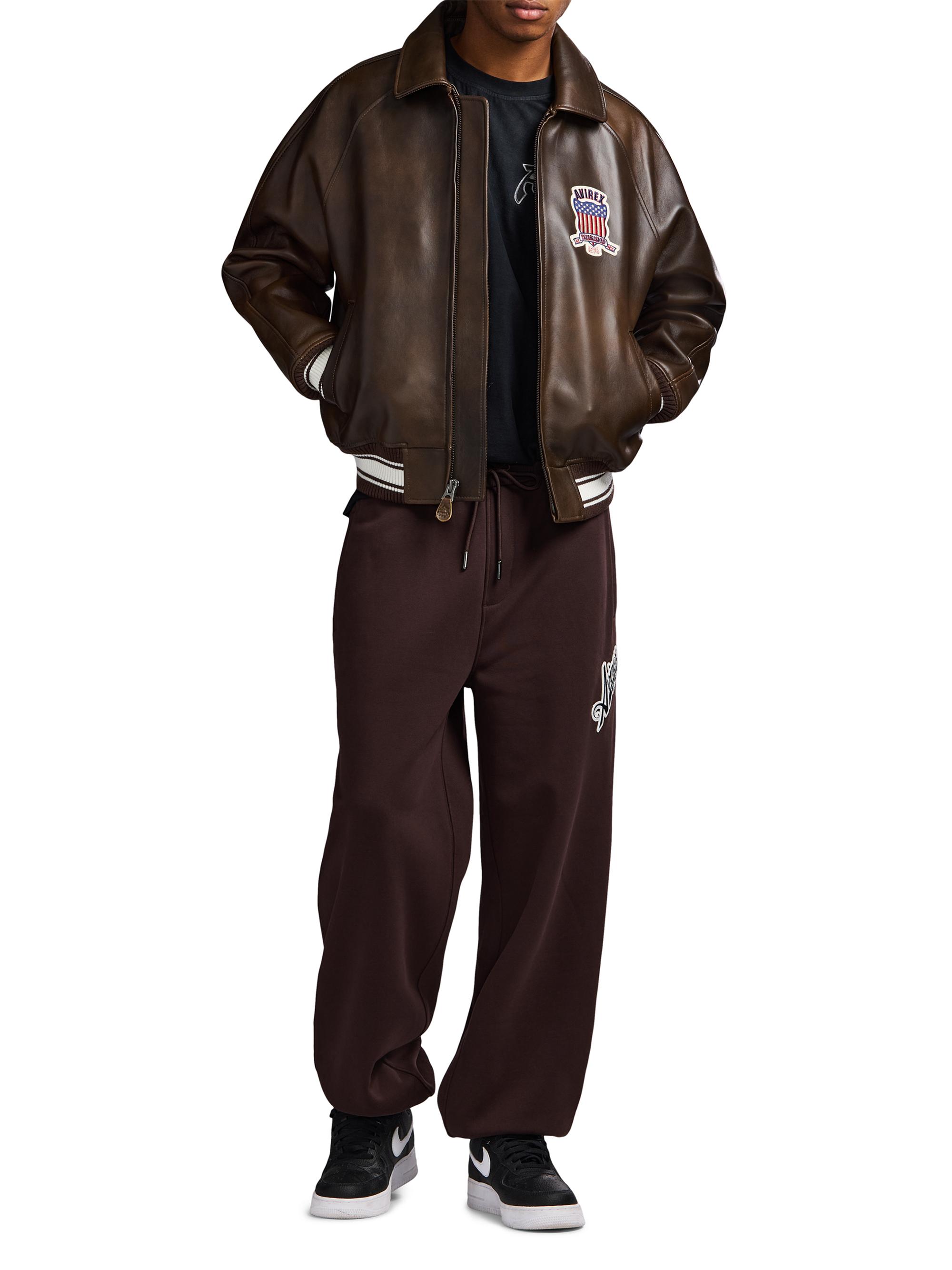 Avirex Men's Fashion Icon Leather Bomber Jacket - Safety Orange