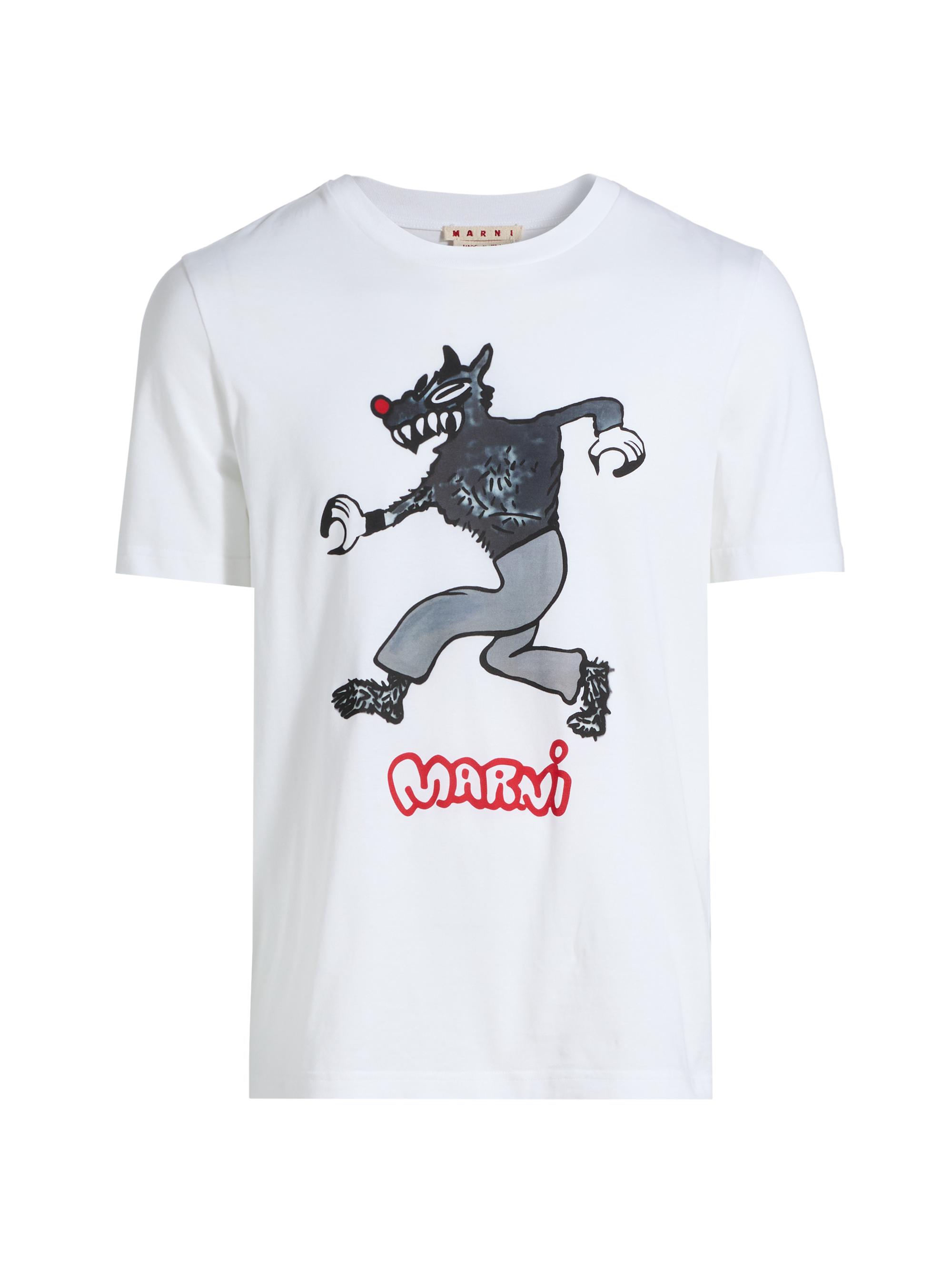 Marni Men's Wolf Print Cotton T-Shirt - Lily White