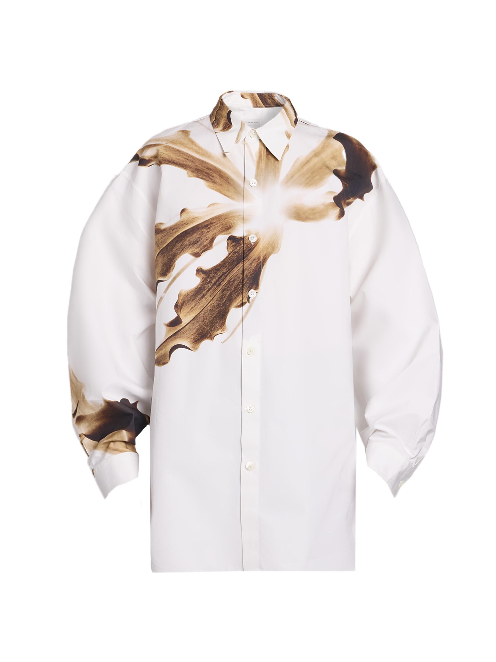 Dries Van Noten Men's Carton Printed Cotton Shirt - Tan