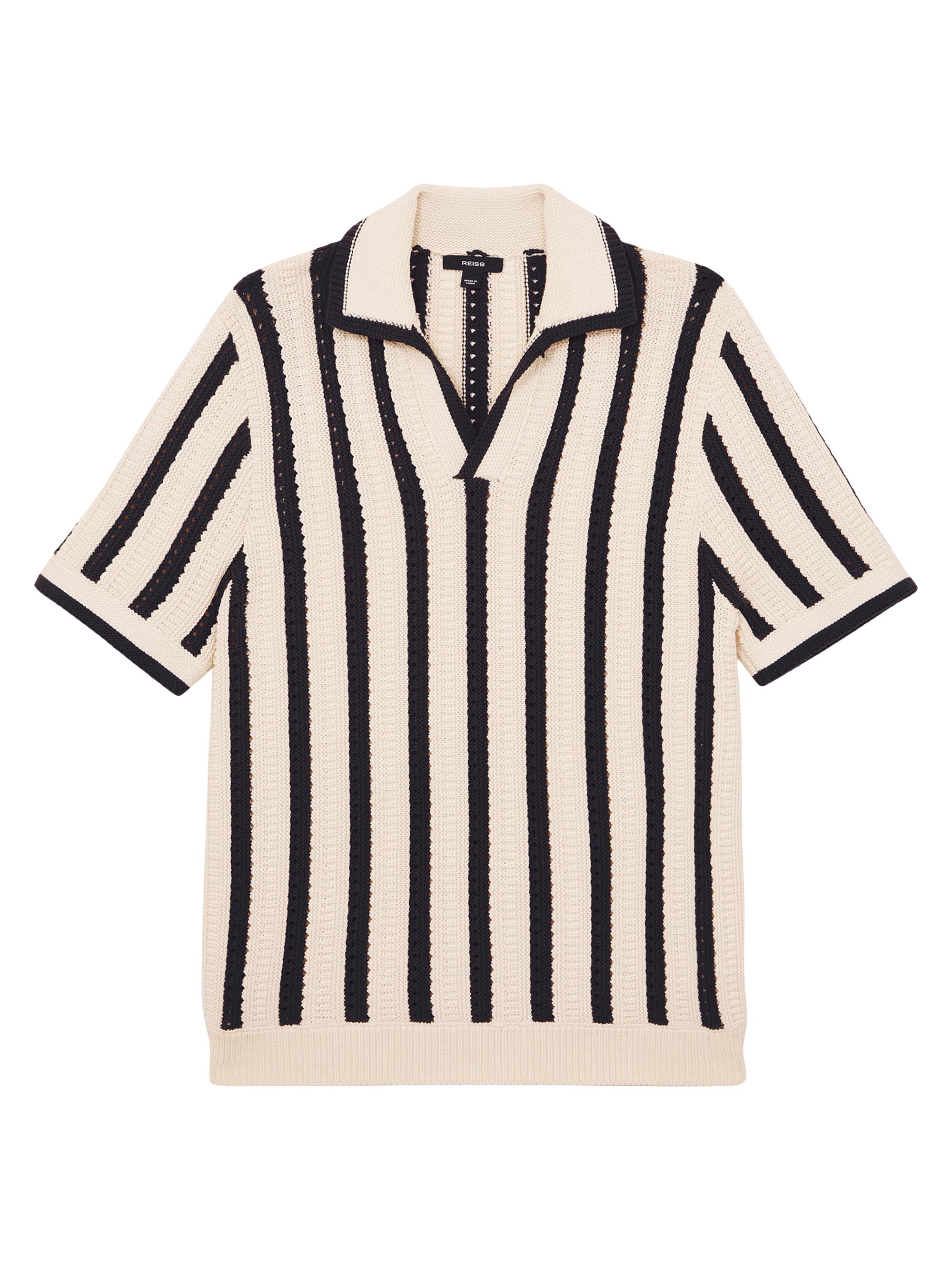 Reiss Men's Duncan Textured Stripe Polo Shirt - Off White Navy