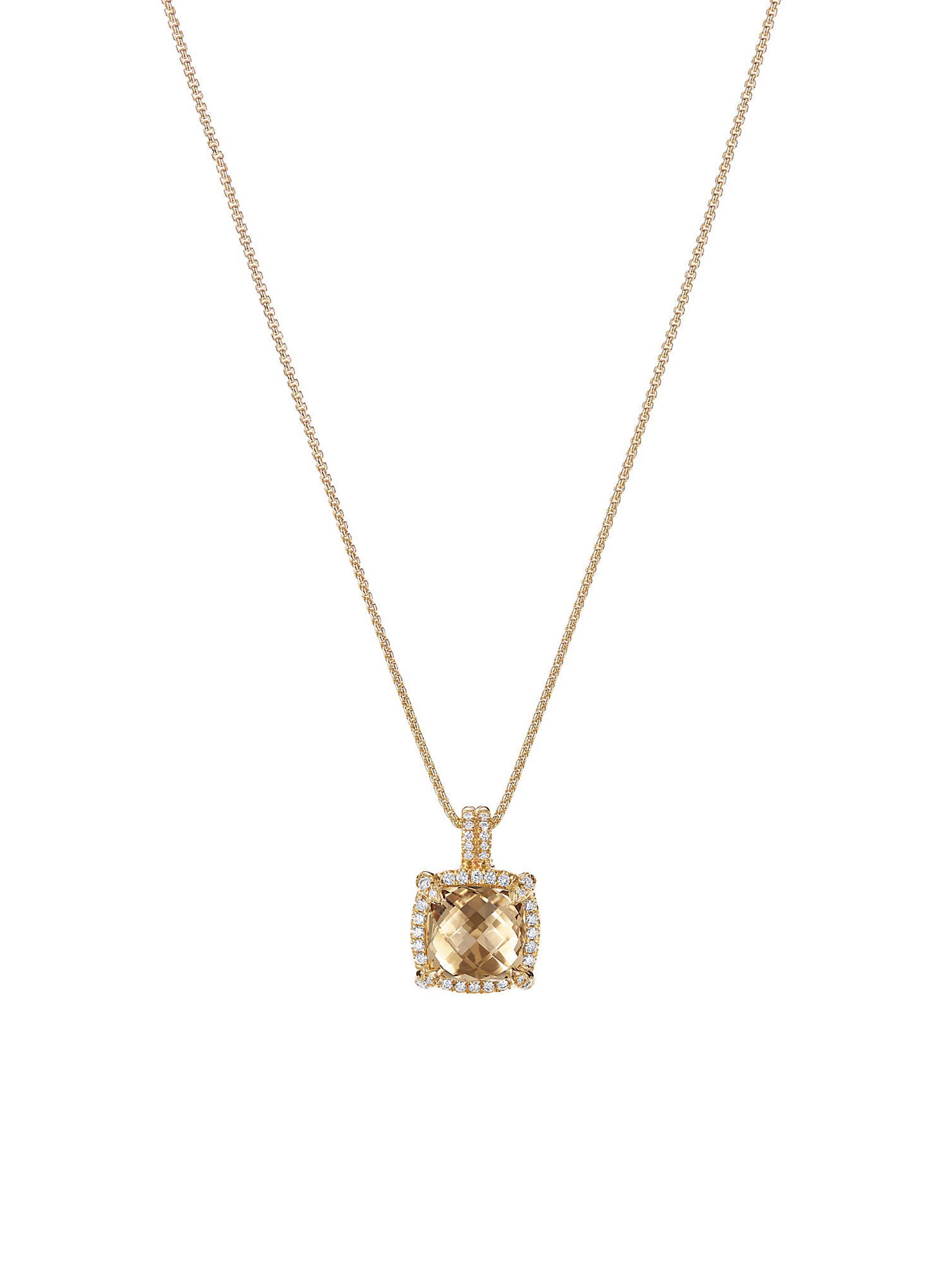 David Yurman Women's Chatelaine Pavé Bezel Pendant Necklace in K Yellow Gold - Champagne Citrine