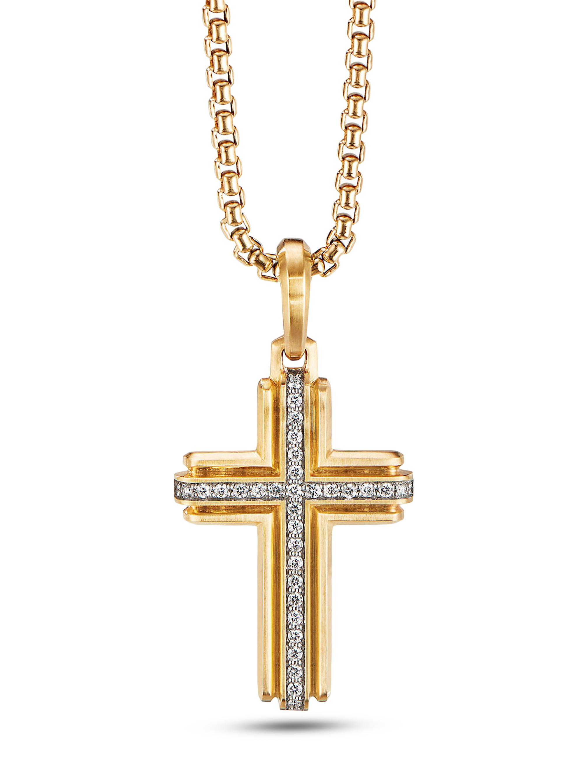 David Yurman Men's Deco Cross Pendant in 18K Yellow Gold - Diamond