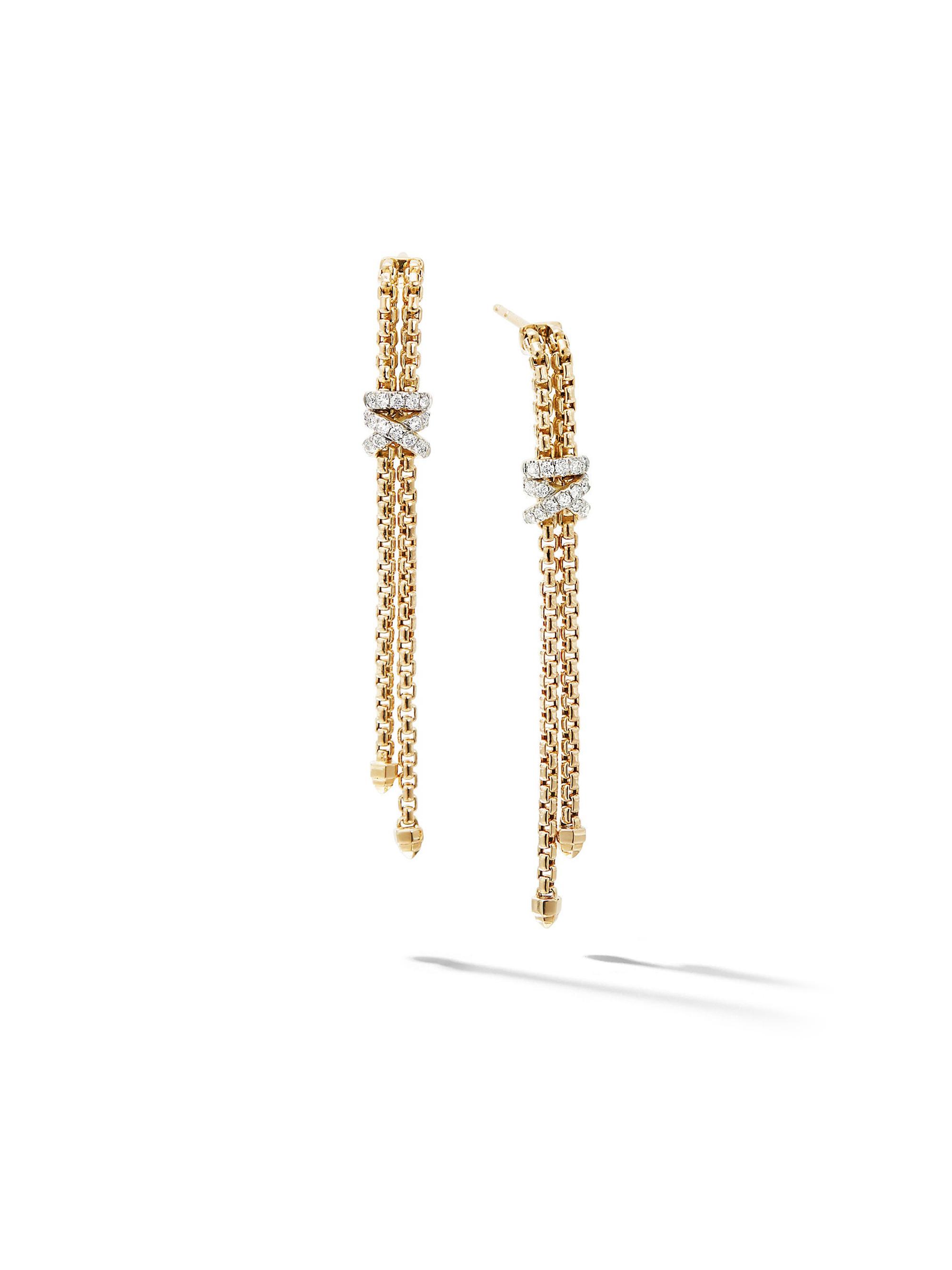 David Yurman Women's Helena Box Chain Drop Earrings in 18K Yellow Gold with Diamonds, 52.8mm - Diamond
