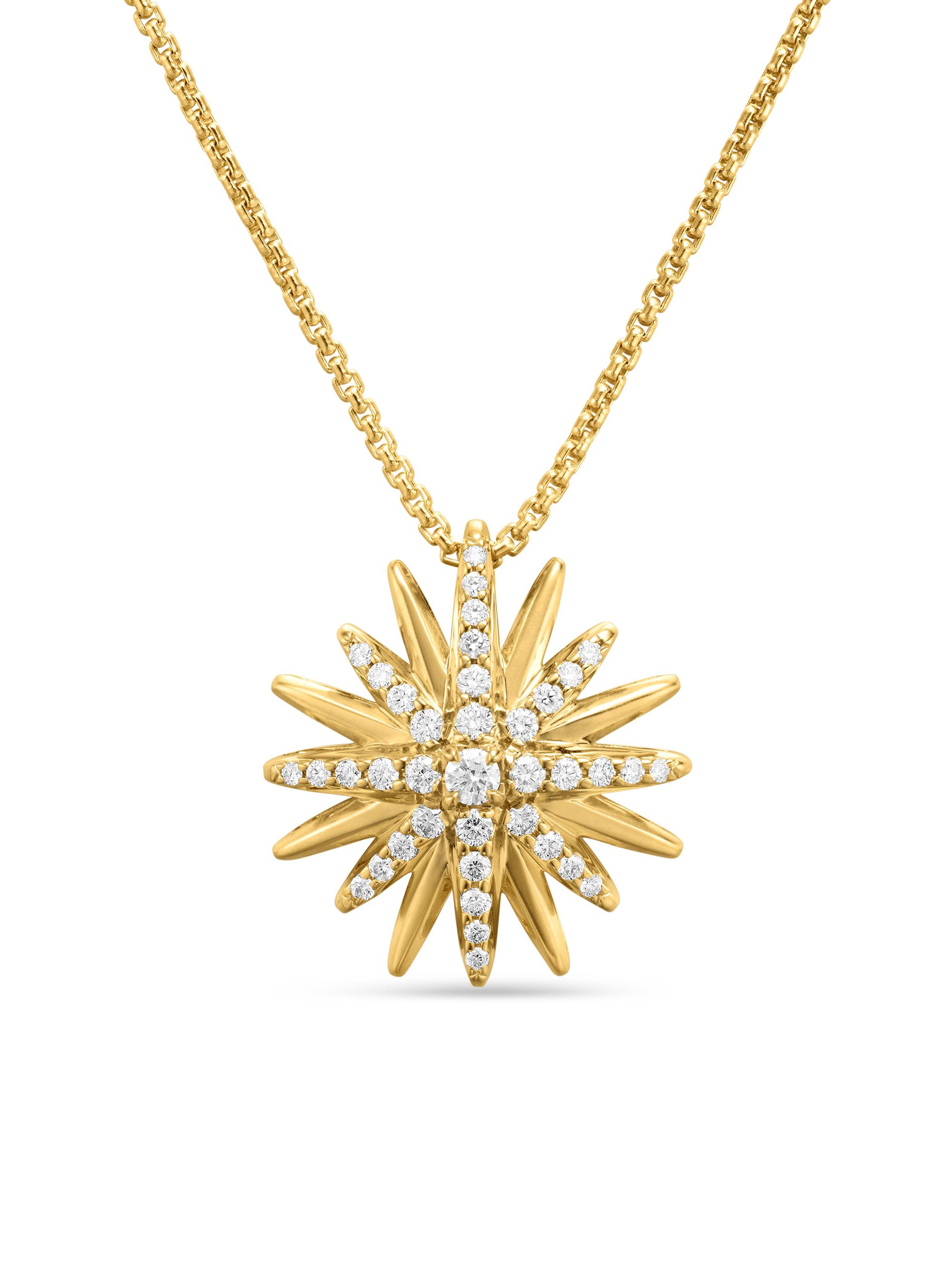 David Yurman Women's Starburst Pendant Necklace in K Yellow Gold with Diamonds, 19MM - Diamond