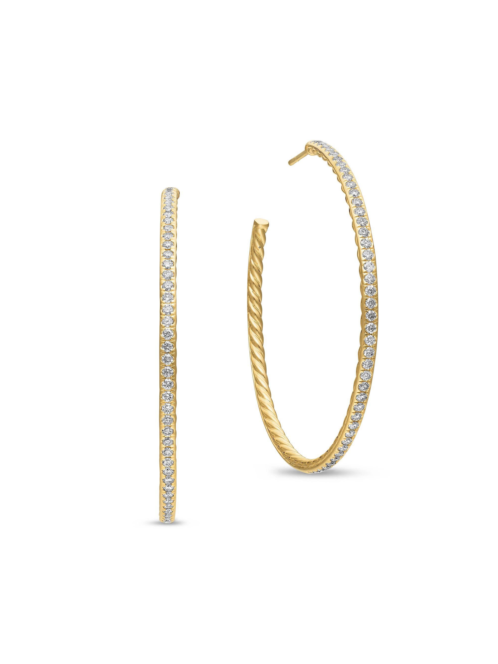 David Yurman Women's Pavé Hoop Earrings in 18K Yellow Gold - Diamond
