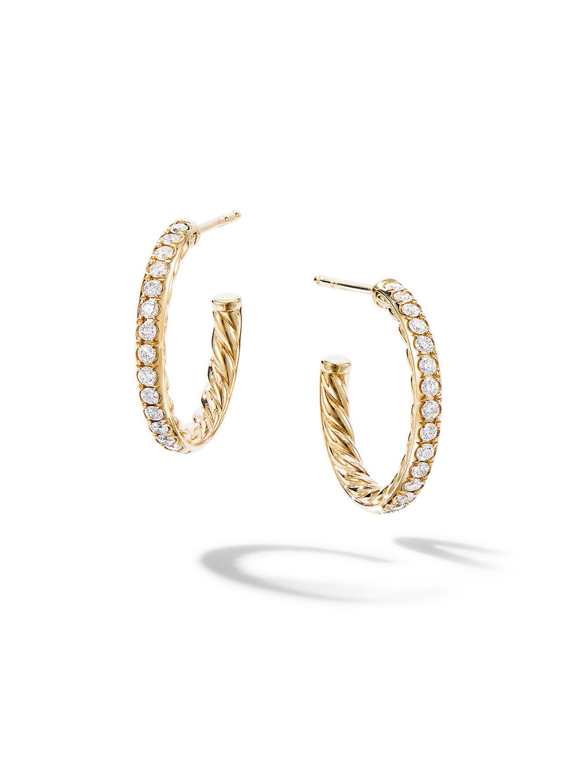 David Yurman Women's Pavé Hoop Earrings in 18K Yellow Gold - Diamond