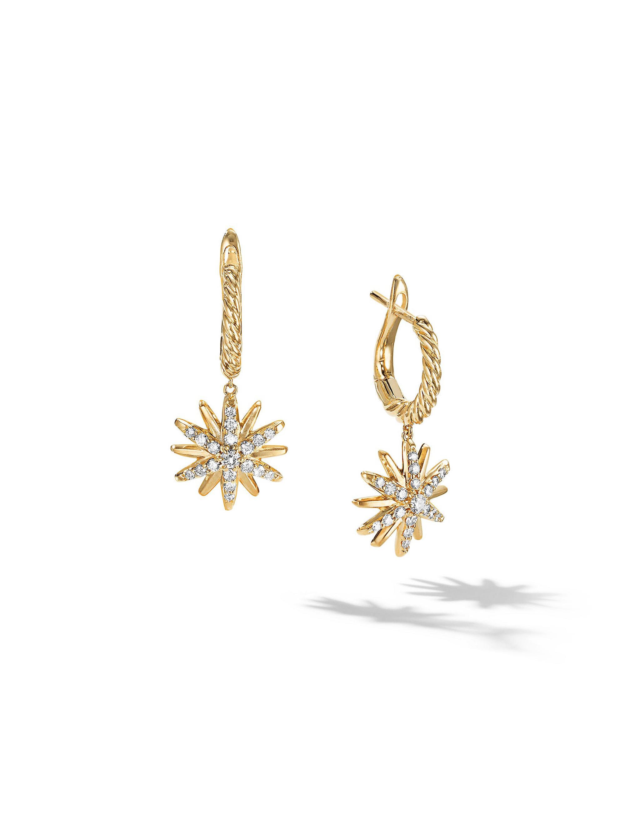 David Yurman Women's Starburst Drop Earrings in 18K Yellow Gold with Diamonds - Diamond