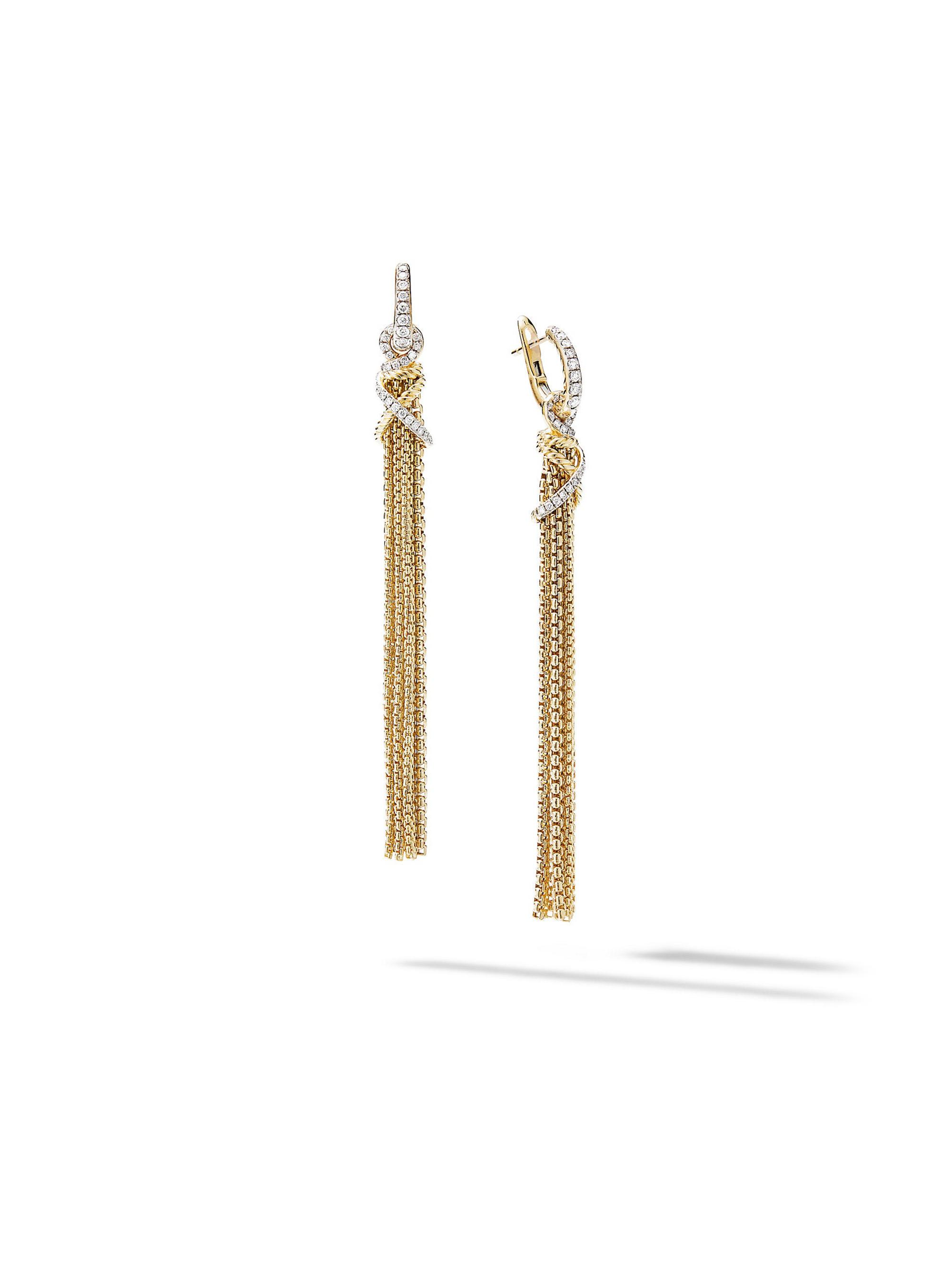 David Yurman Women's Helena Chain Tassel Earrings in 18K Yellow Gold with Diamonds, 76MM - Diamond