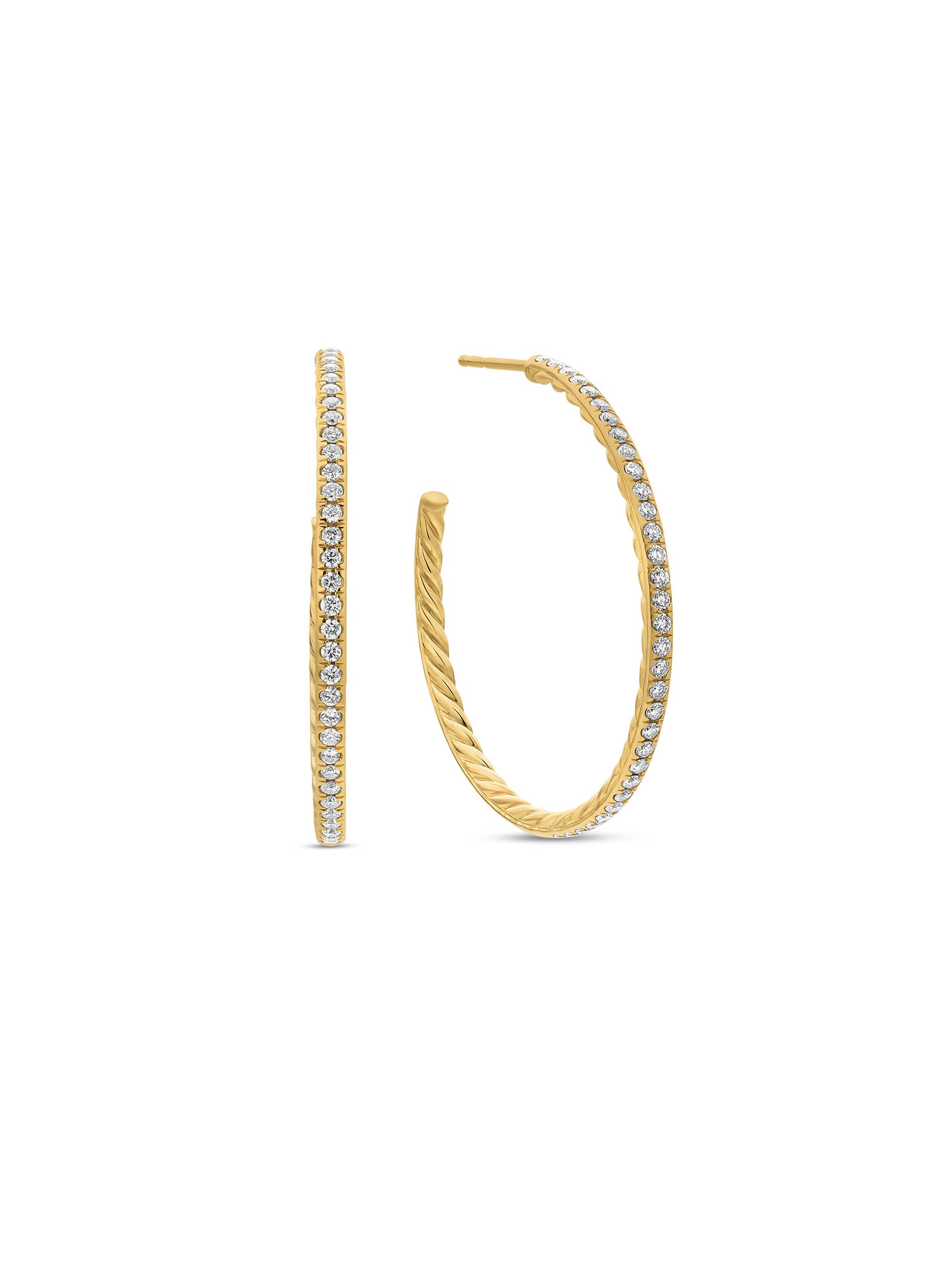 David Yurman Women's Pavé Hoop Earrings in 18K Yellow Gold - Diamond