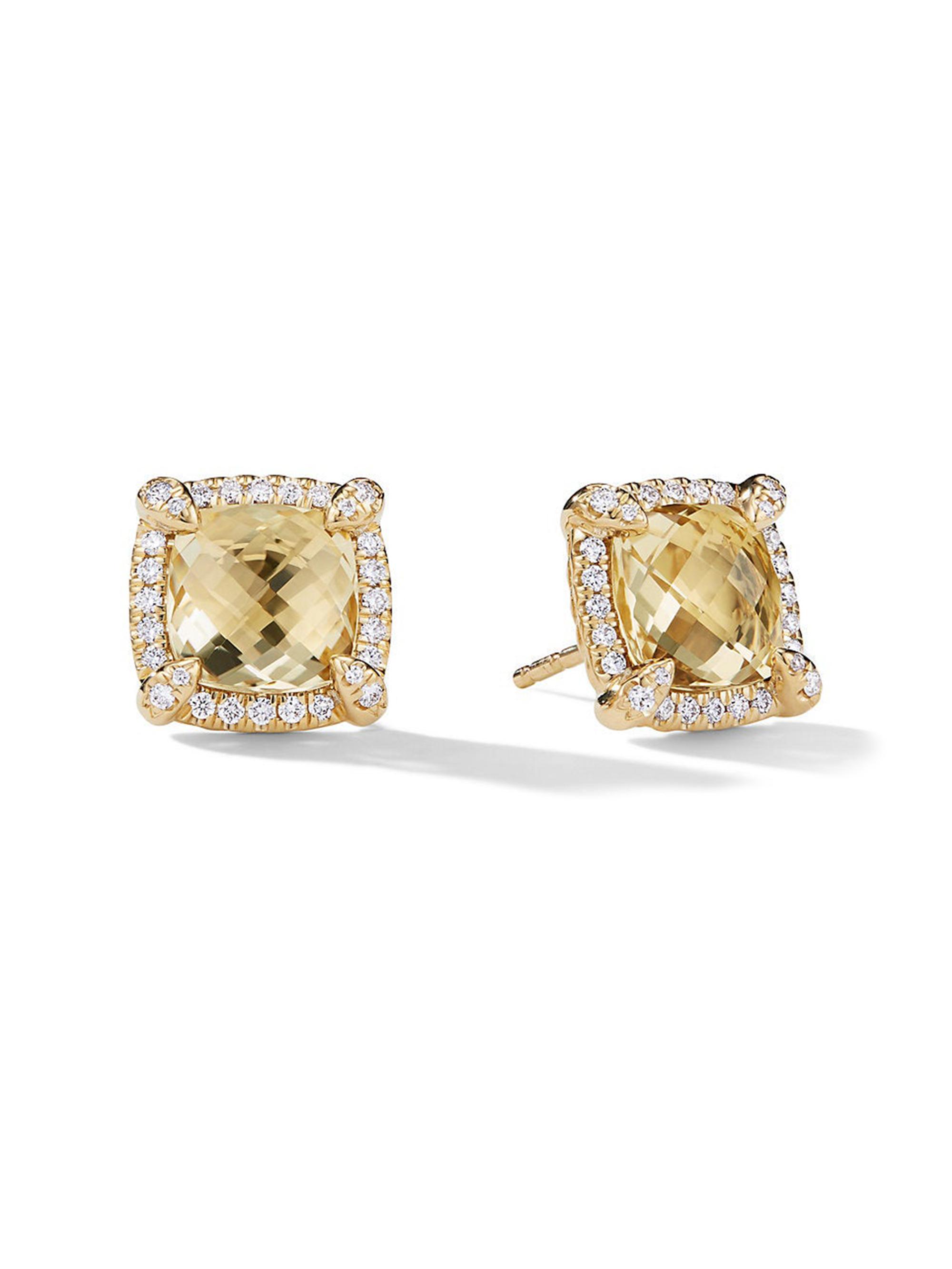 David Yurman Women's Chatelaine Pavé Bezel Stud Earrings in 18K Yellow Gold - Champagne Citrine