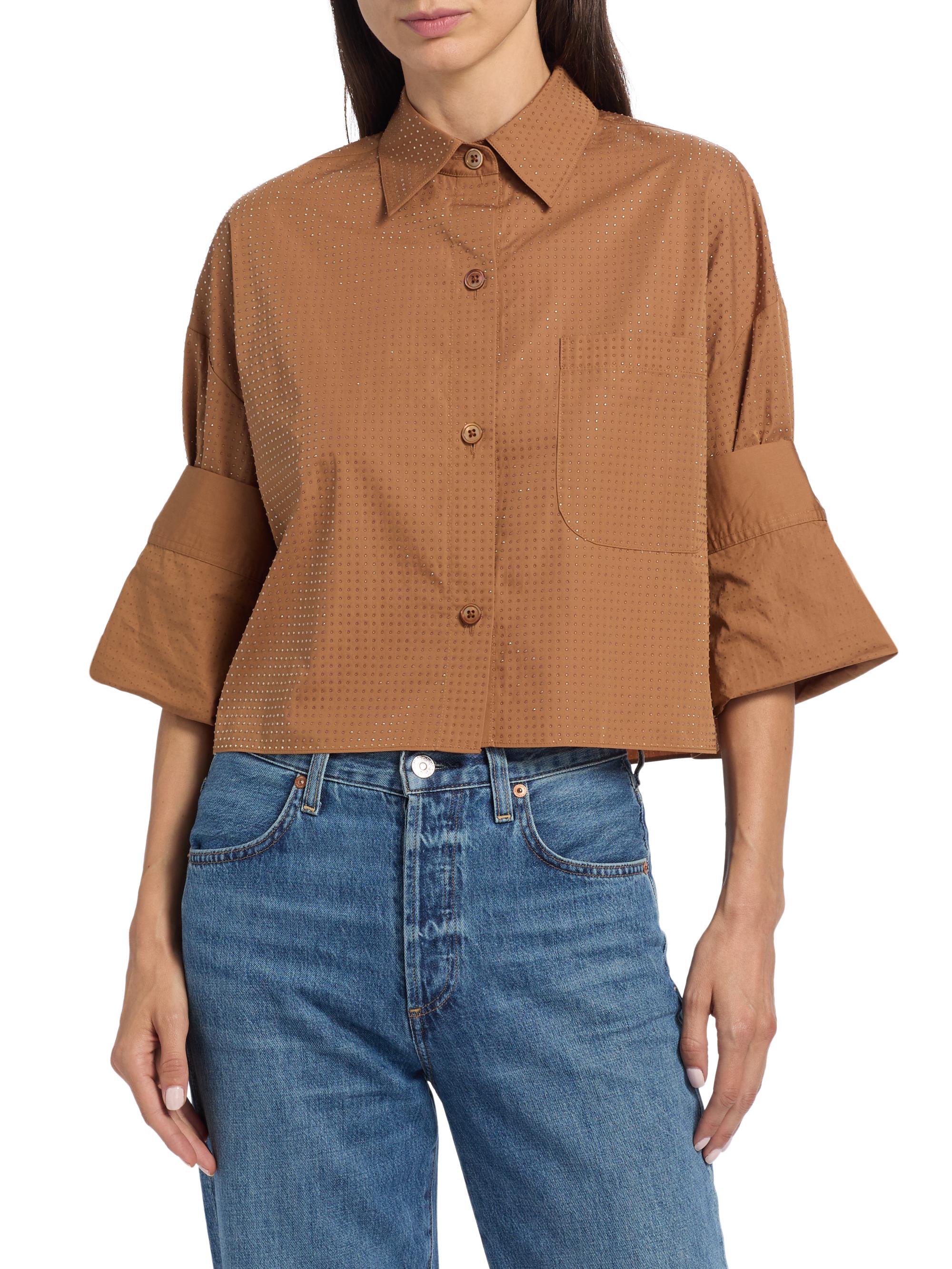 TWP Next Ex Rhinestone Crop Button-Front Shirt | Saks Fifth Avenue