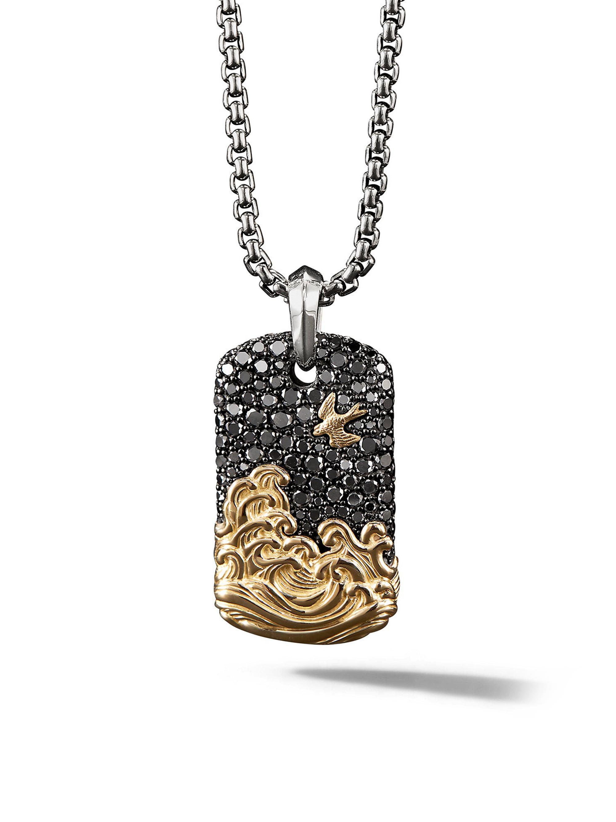 David Yurman Men's Waves Tag in Sterling Silver - Black Diamond