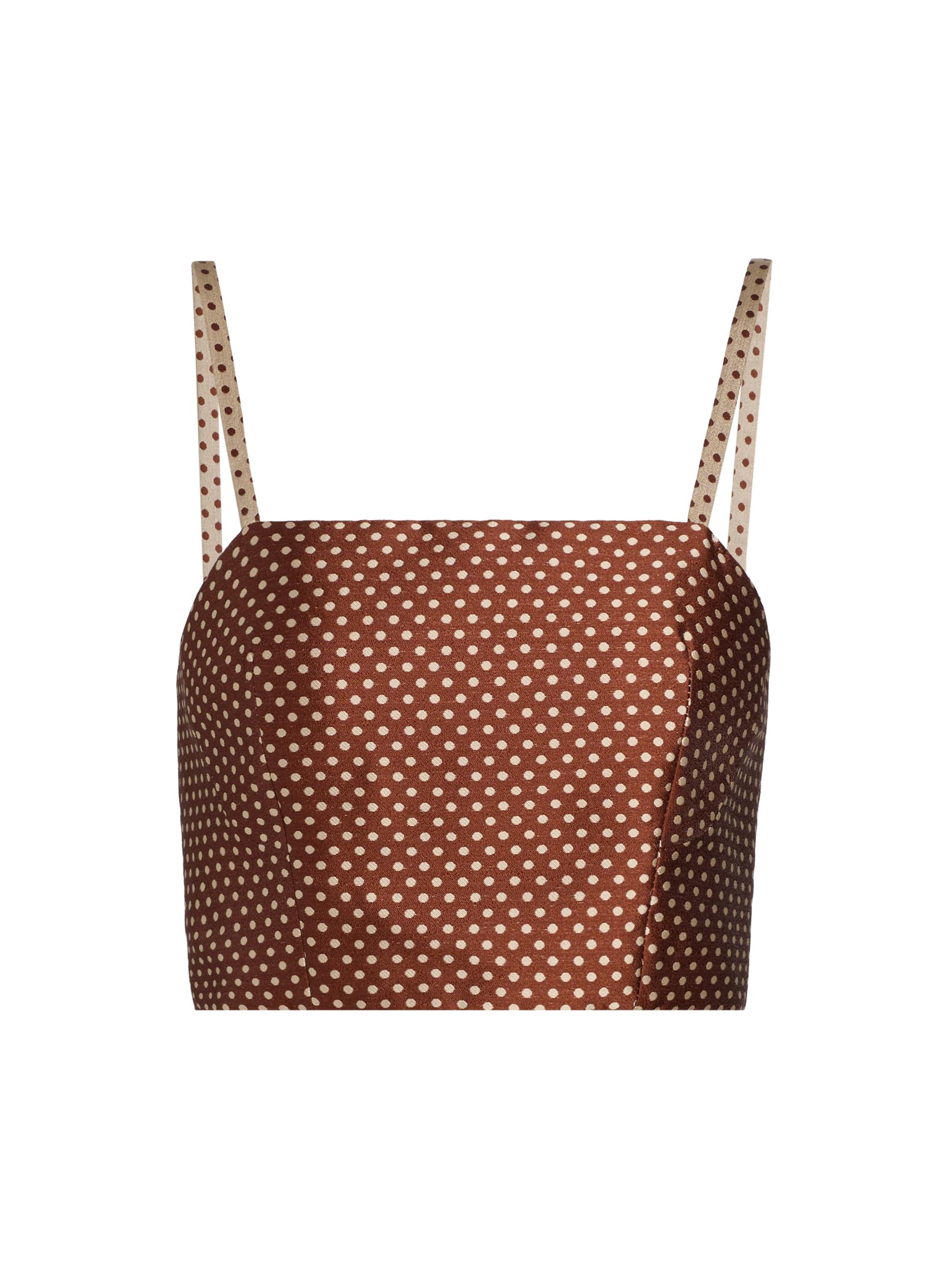 Rosie Assoulin Women's Halfway There Polka Dot Printed Crop Top - Brown Cream