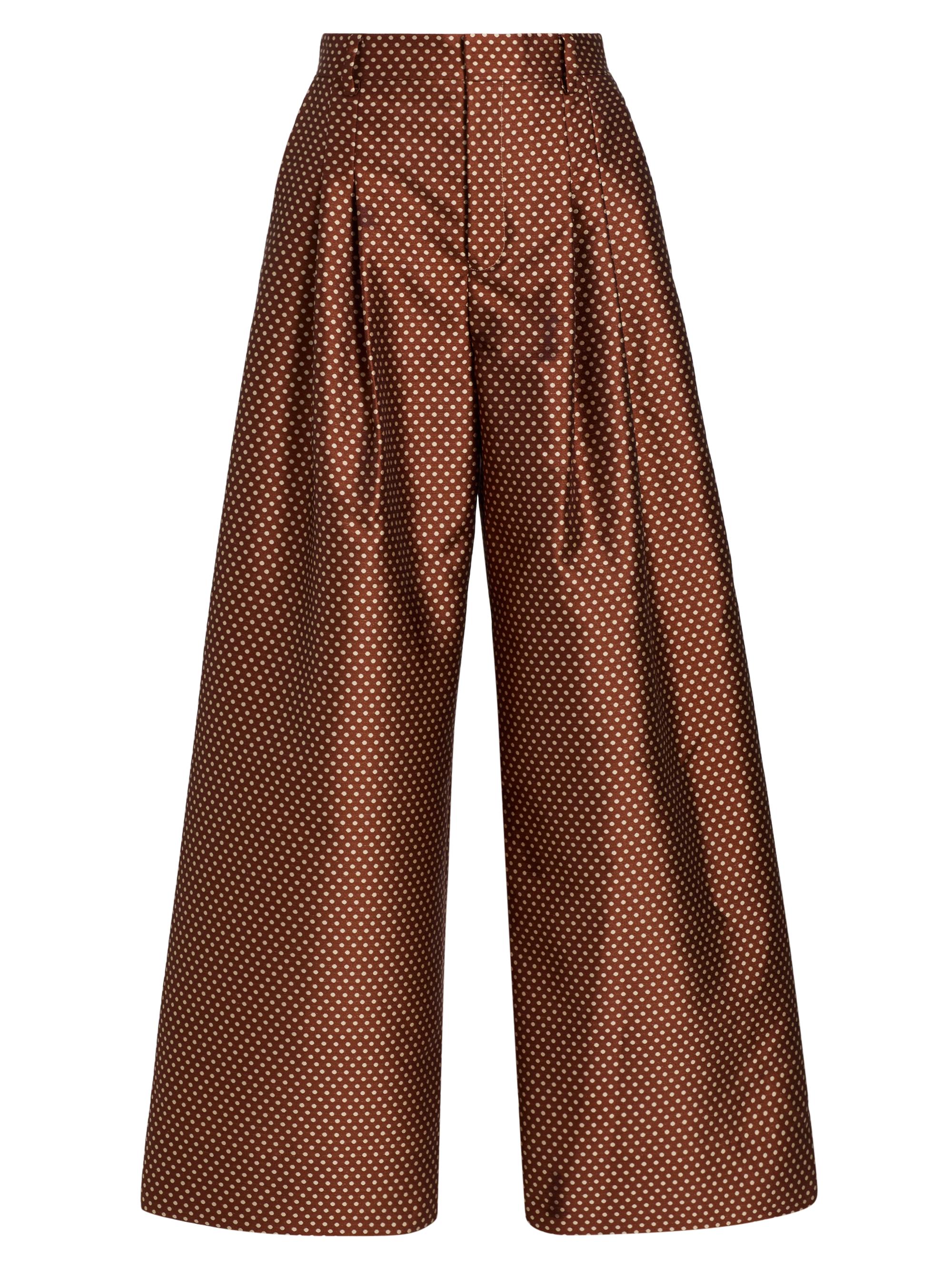 Rosie Assoulin Women's Polka Dot Pleated Wide-Leg Pants - Brown Cream
