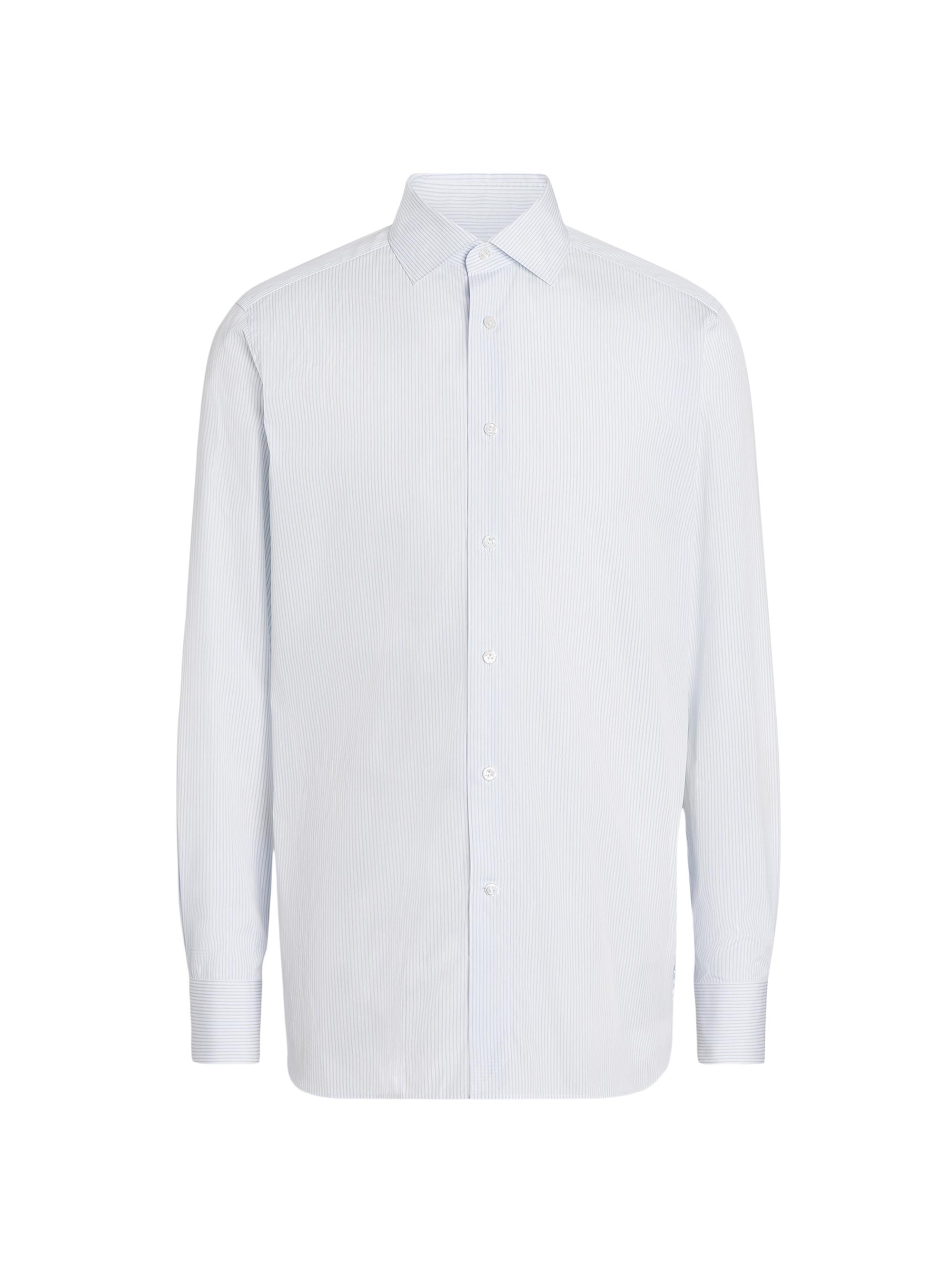 ZEGNA Men's Patterned Centoventimila Cotton Shirt - Light Blue White