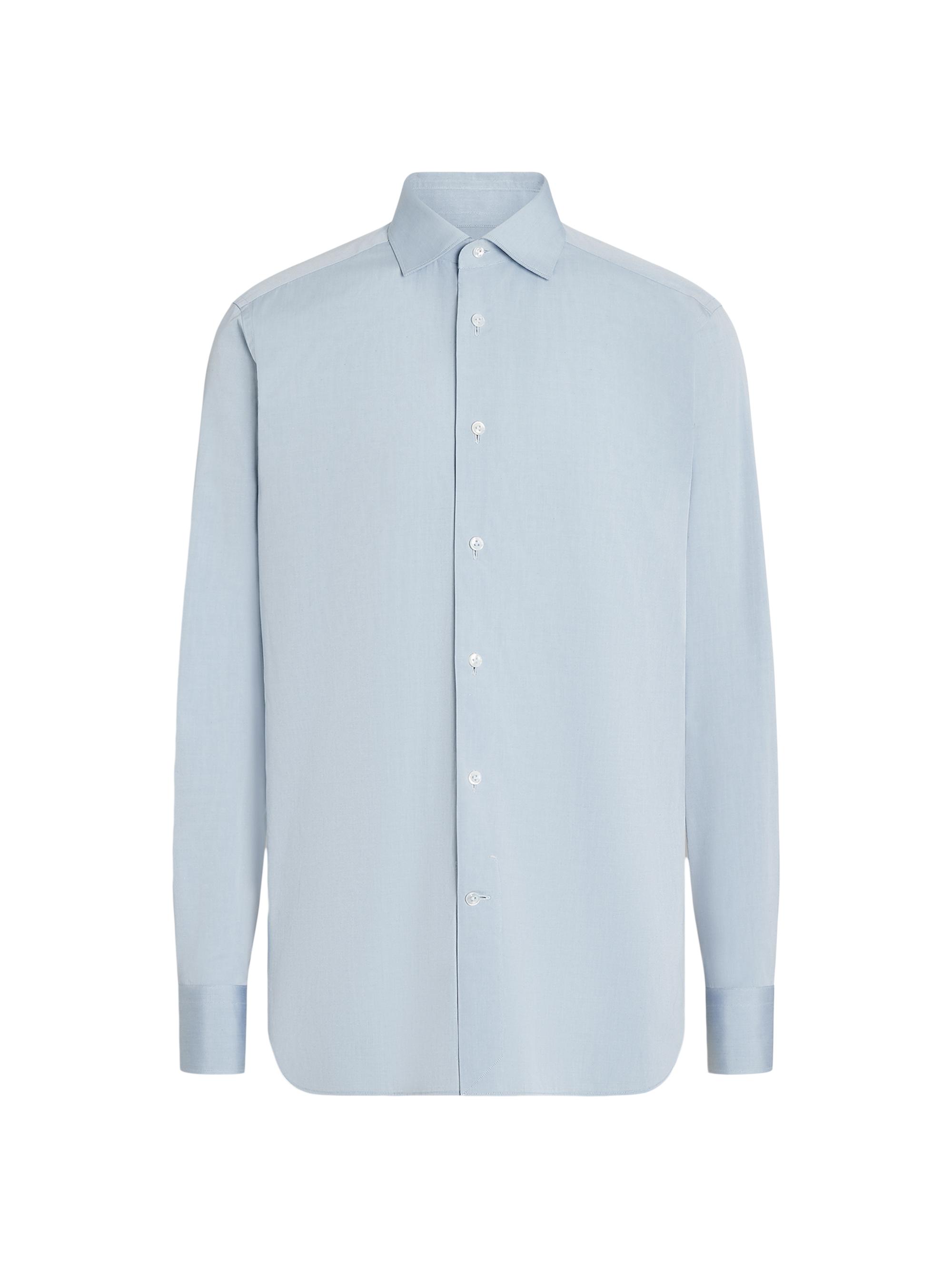 ZEGNA Men's Centoventimila Cotton Semi-Spread Collar Shirt - Light Avio Blue