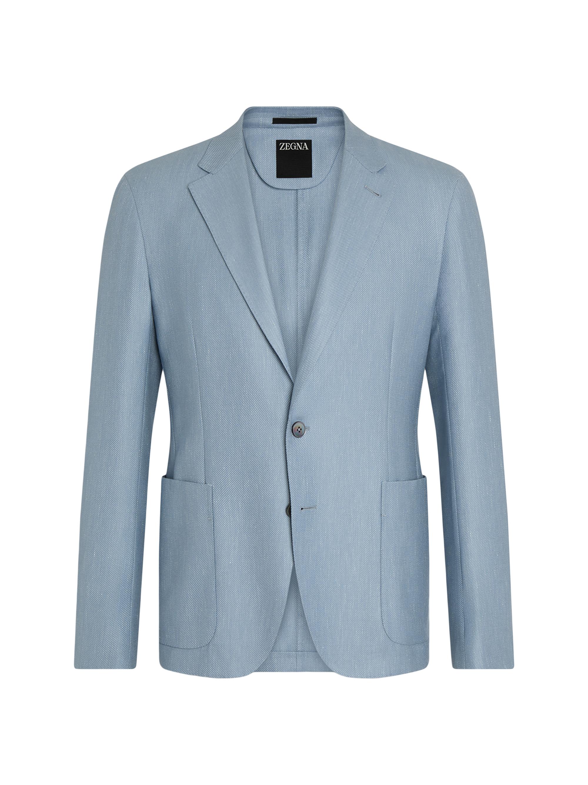 ZEGNA Men's Slim Fit Cashmere Silk and Linen Jacket - Light Blue