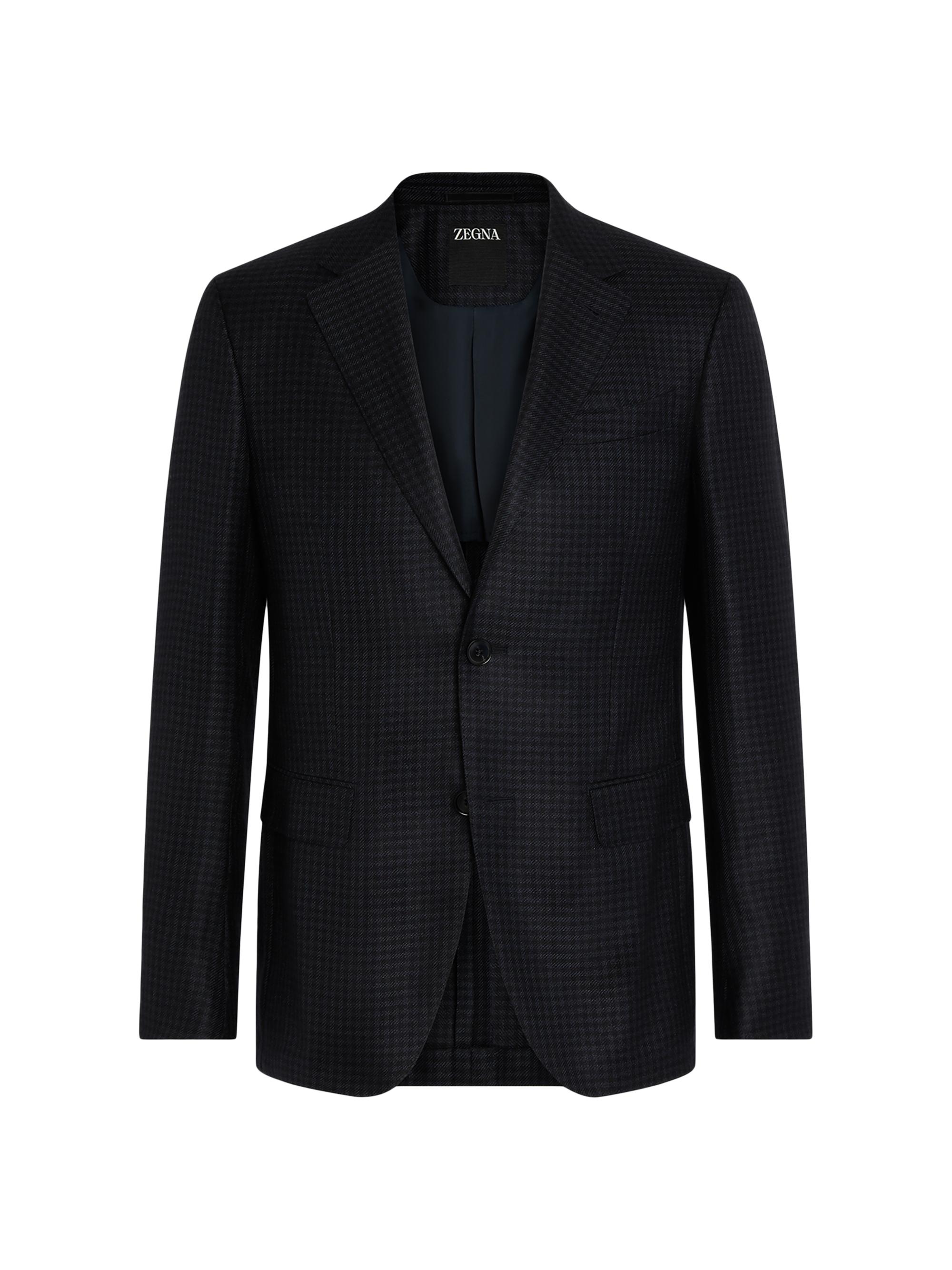 ZEGNA Men's Houndstooth Linen Notch Lapel Blazer - Dark Blue Black