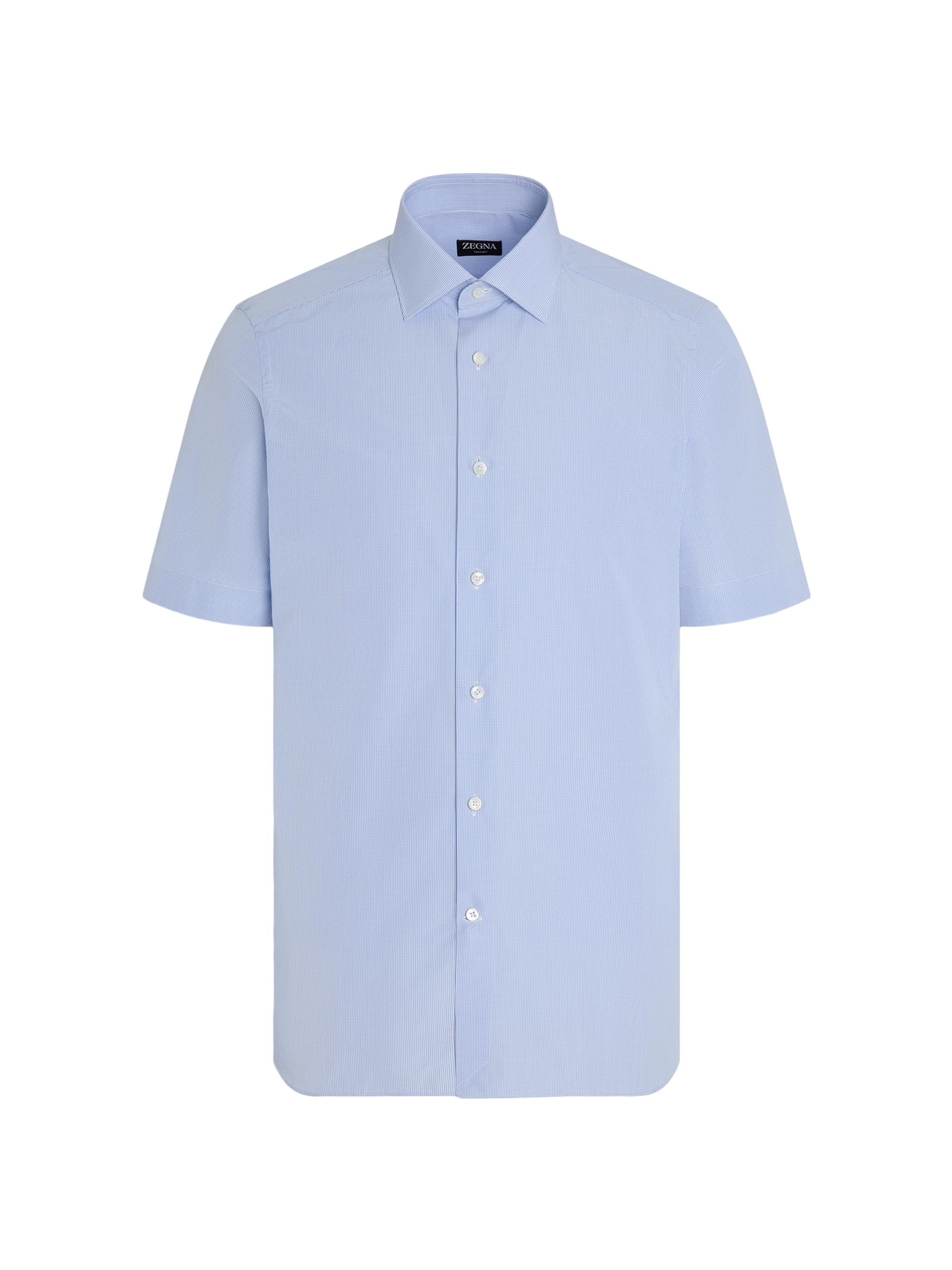 ZEGNA Men's Trecapi Cotton Micro-Checked Shirt - Light Blue White