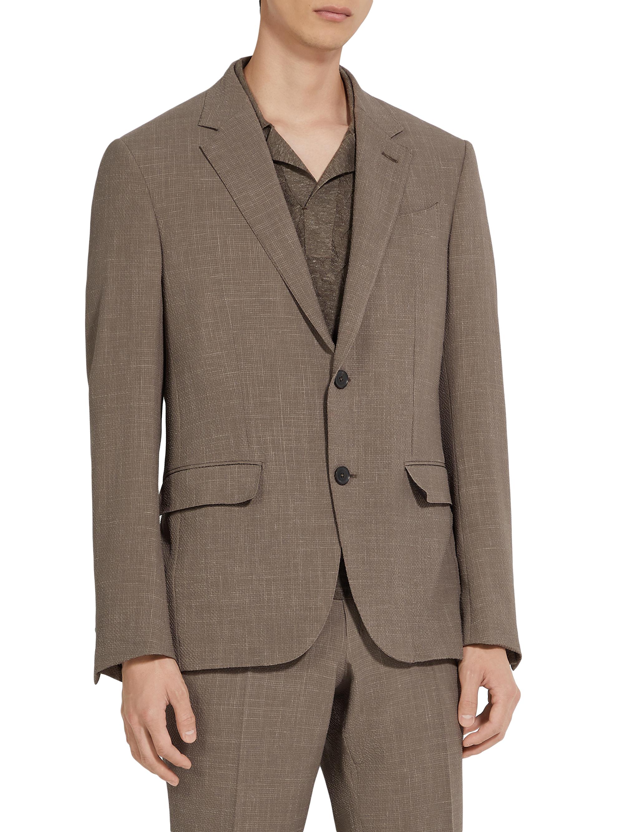 ZEGNA Men's Trofeo Seersucker Wool Silk and Linen Blend Jacket - Taupe