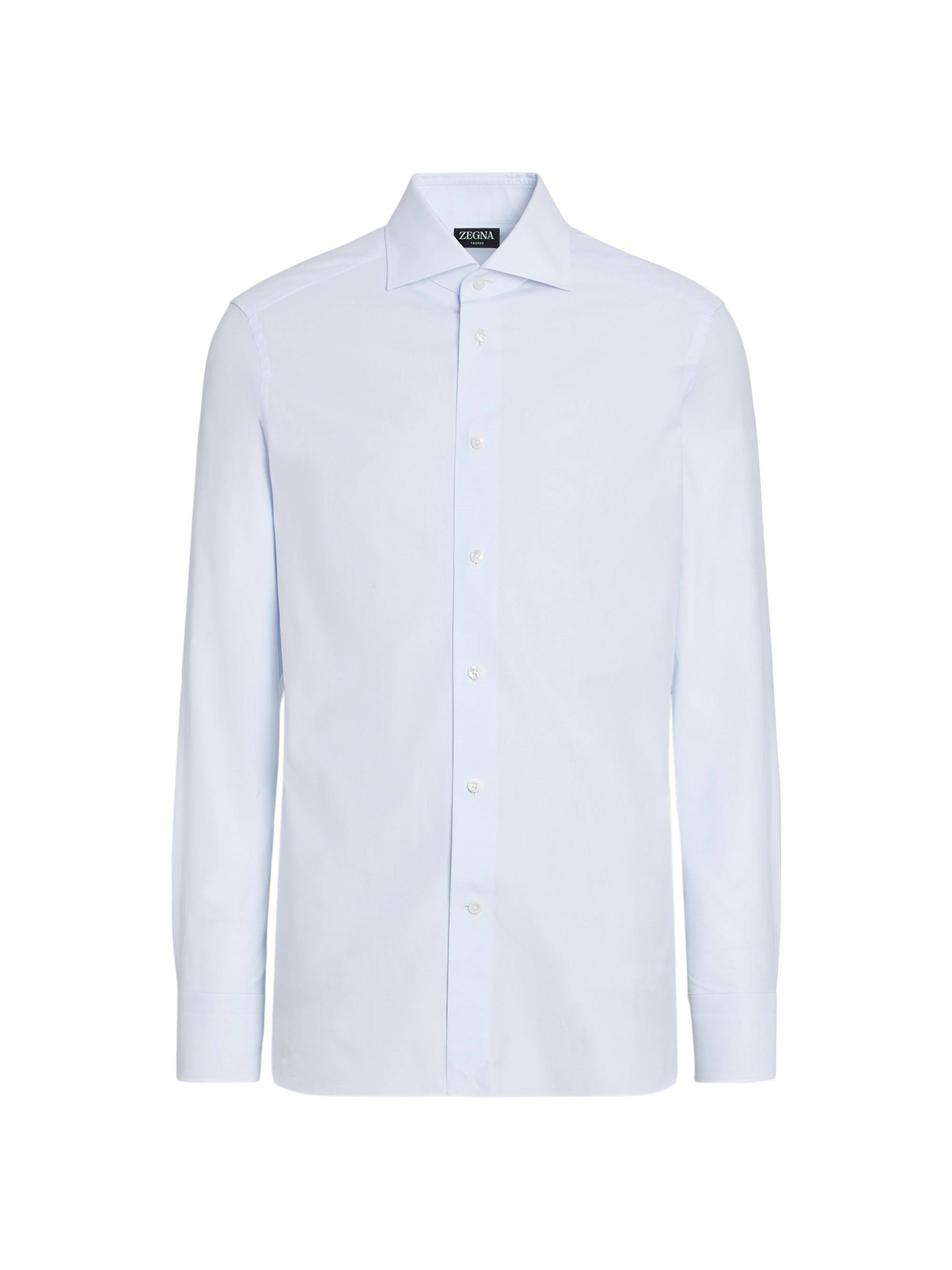 ZEGNA Men's Micro-Checked Trofeo Cotton Shirt - Light Blue White