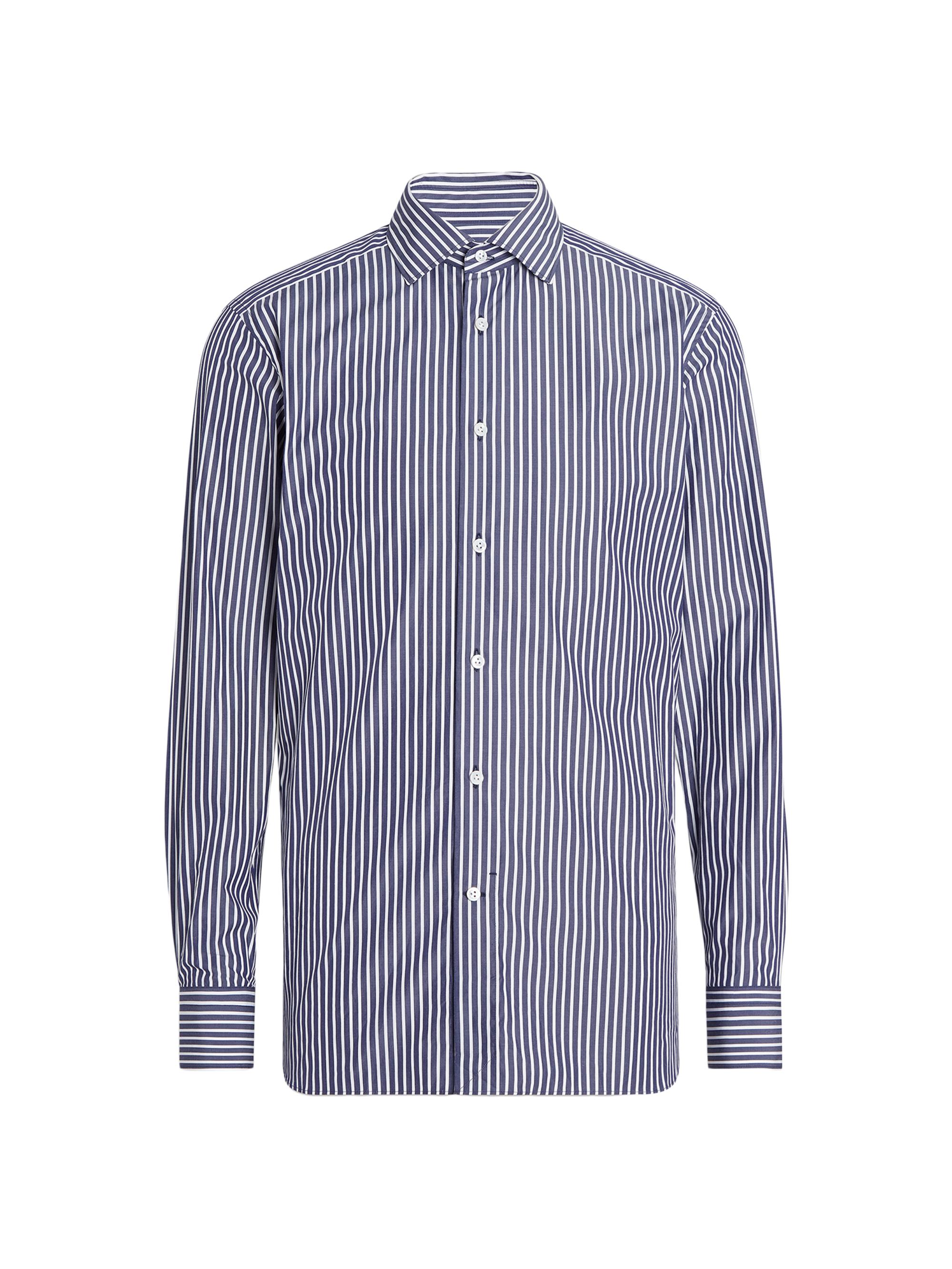 ZEGNA Men's Regular Fit Patterned Centoventimila Cotton Shirt - Avio Blue White