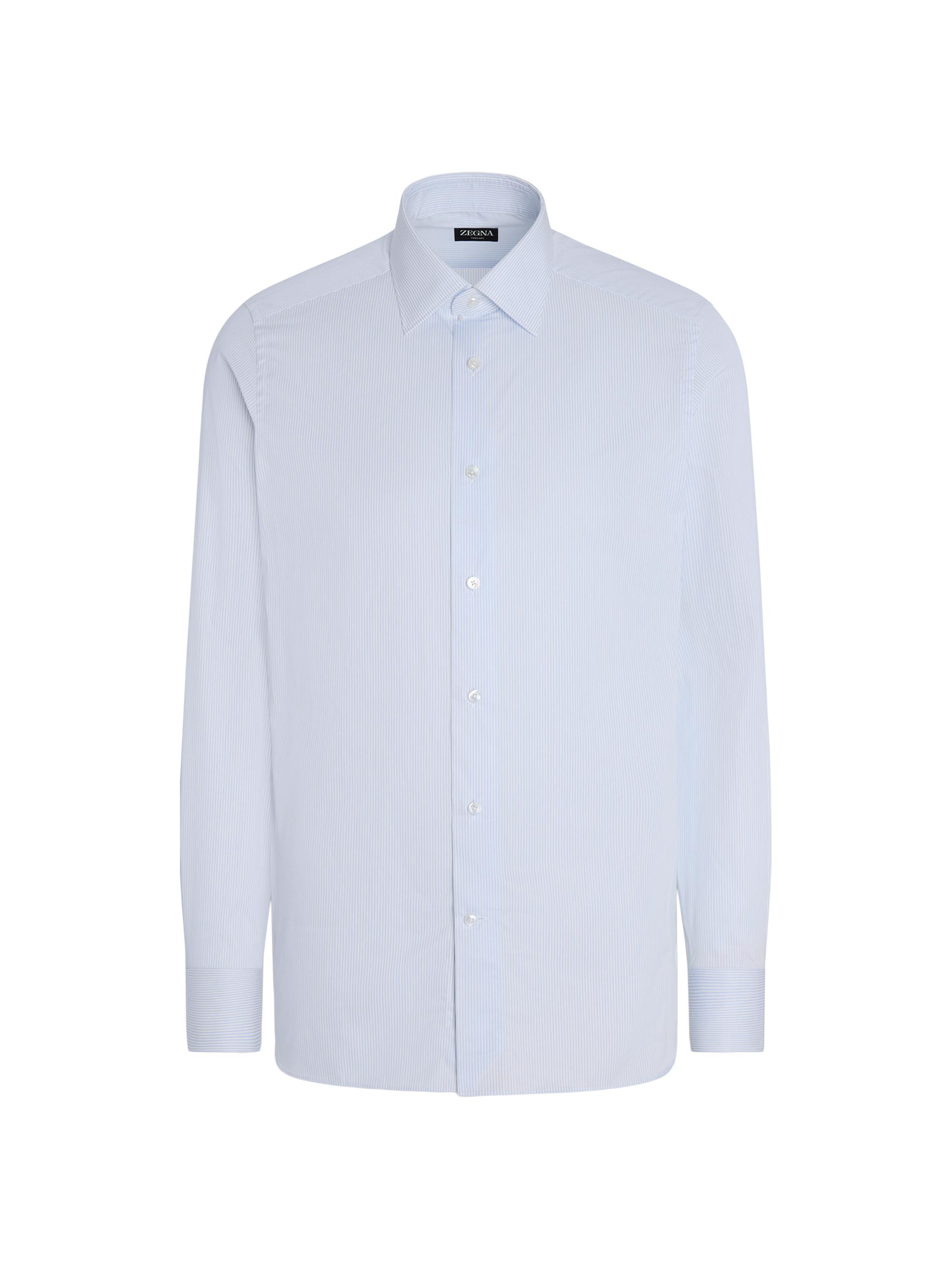 ZEGNA Men's Micro-Striped Trecapi Cotton Shirt - White Light Blue