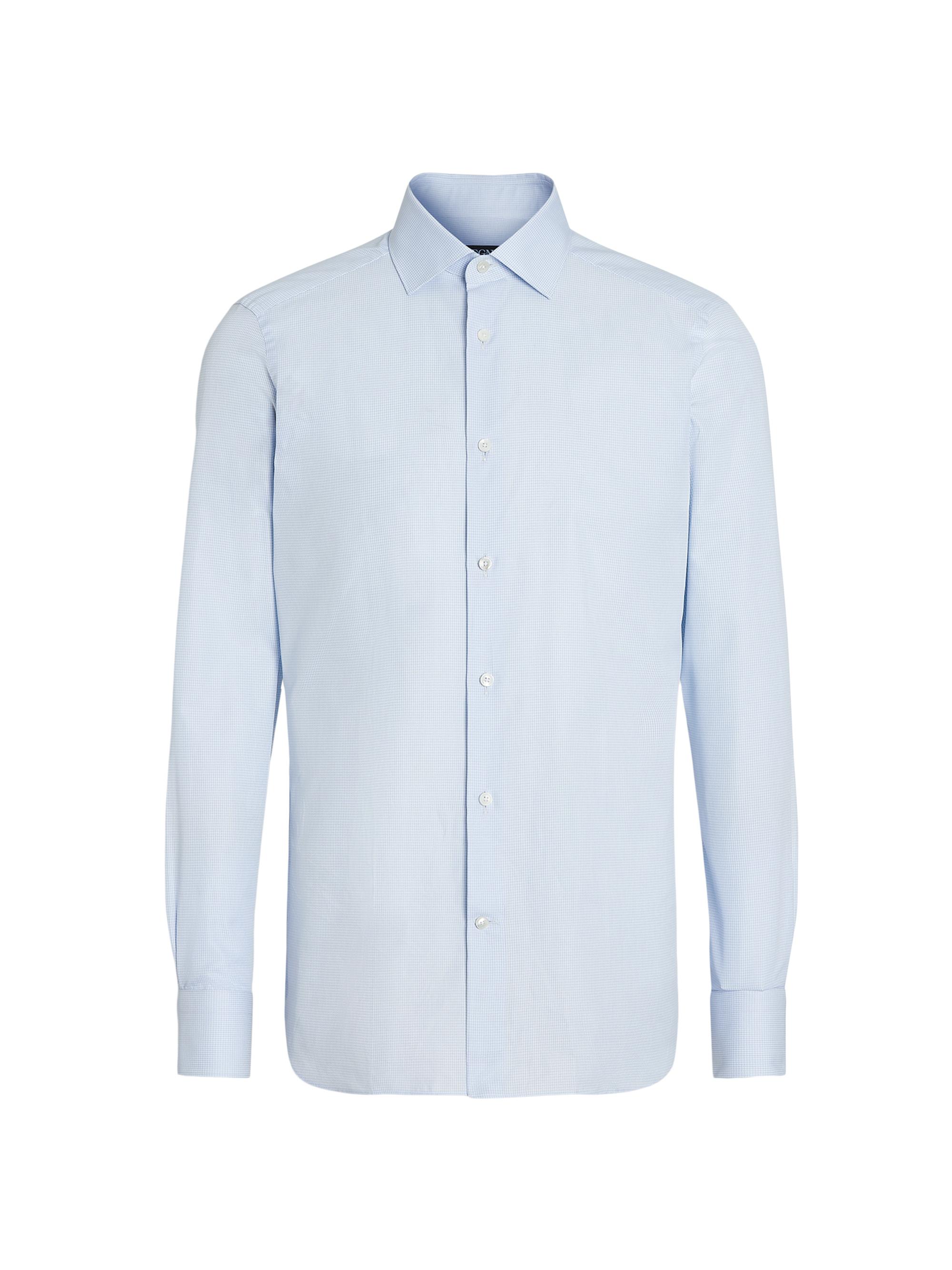 ZEGNA Men's Structured Micro-Checked Trecapi Cotton Shirt - Light Blue White